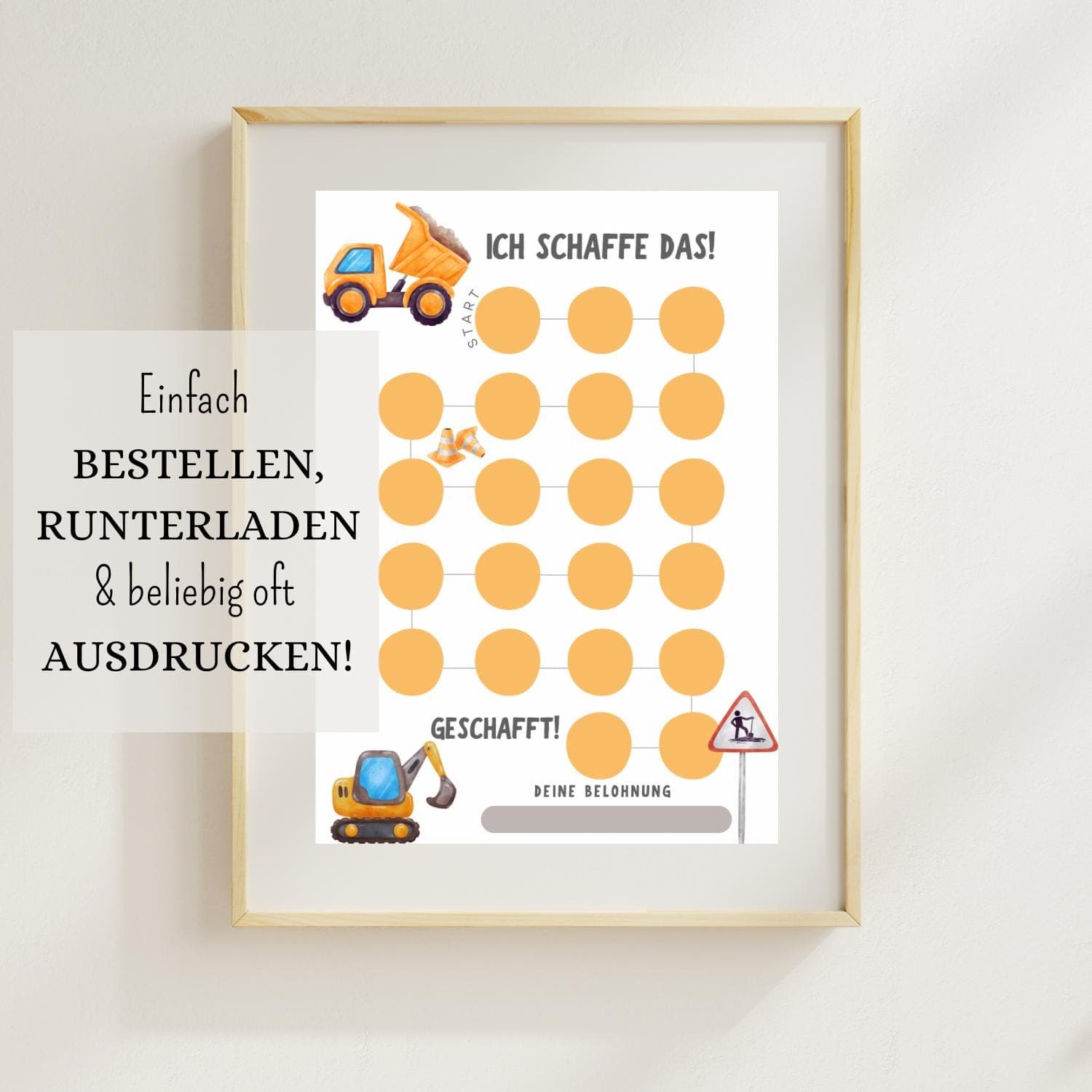 Belohnungstafel für Kinder Bagger, Belohnungstafel Baustelle, PDF Download, Belohnungsplan Kinder, Töpfchentraining, Motivation für Kinder - image 3