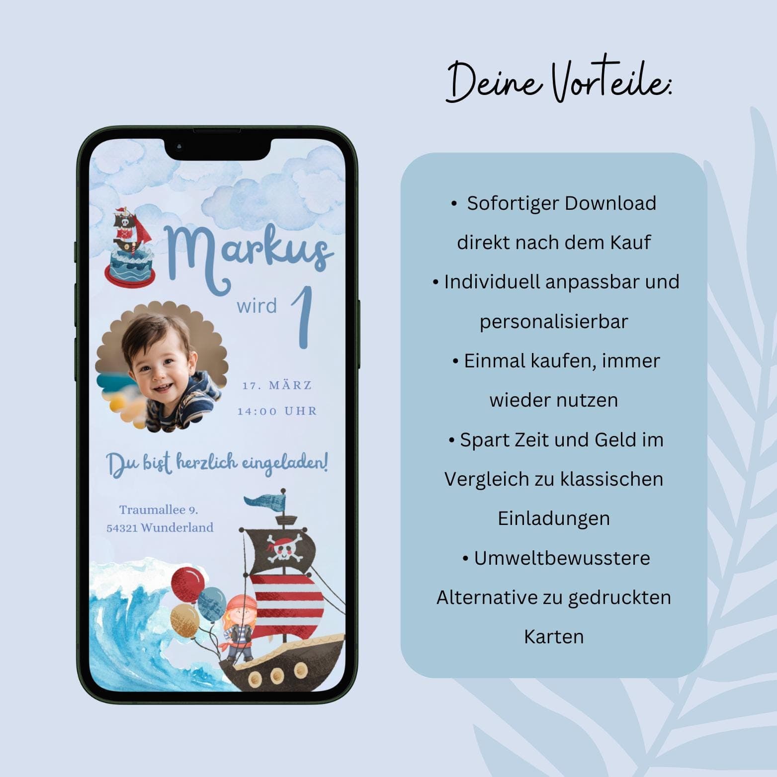 Einladung Kindergeburtstag Pirat, personalisierbare Einladung WhatsApp, Geburtstag Junge, Geburtstagseinladung Handy, whatsapp Vorlage - image 3