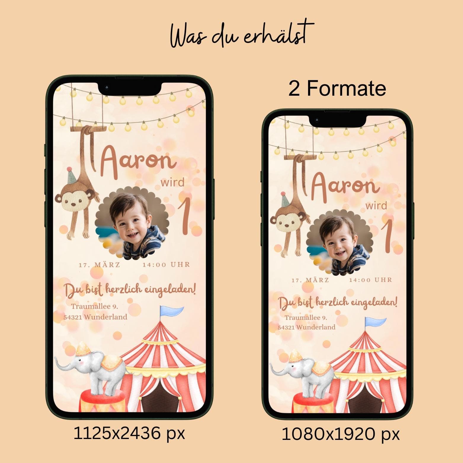 Digitale Einladung Kindergeburtstag Zirkus, personalisierbare Einladung WhatsApp, Geburtstag Junge, Geburtstagseinladung Handy - image 4