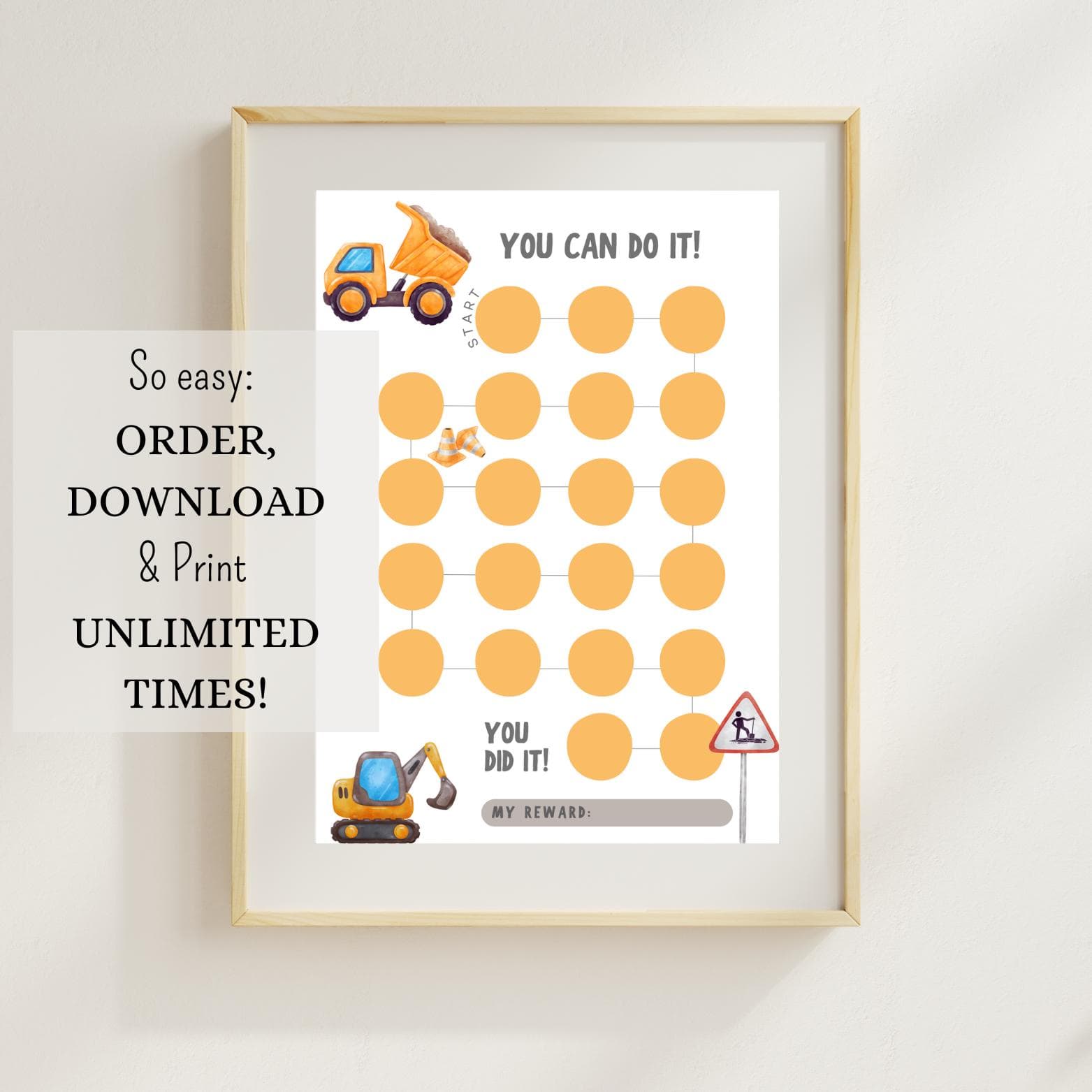 Excavator reward chart for kids, reward chart for toddlers, behavior chart kids, kids reward chart, preschool printables, potty training - image 4