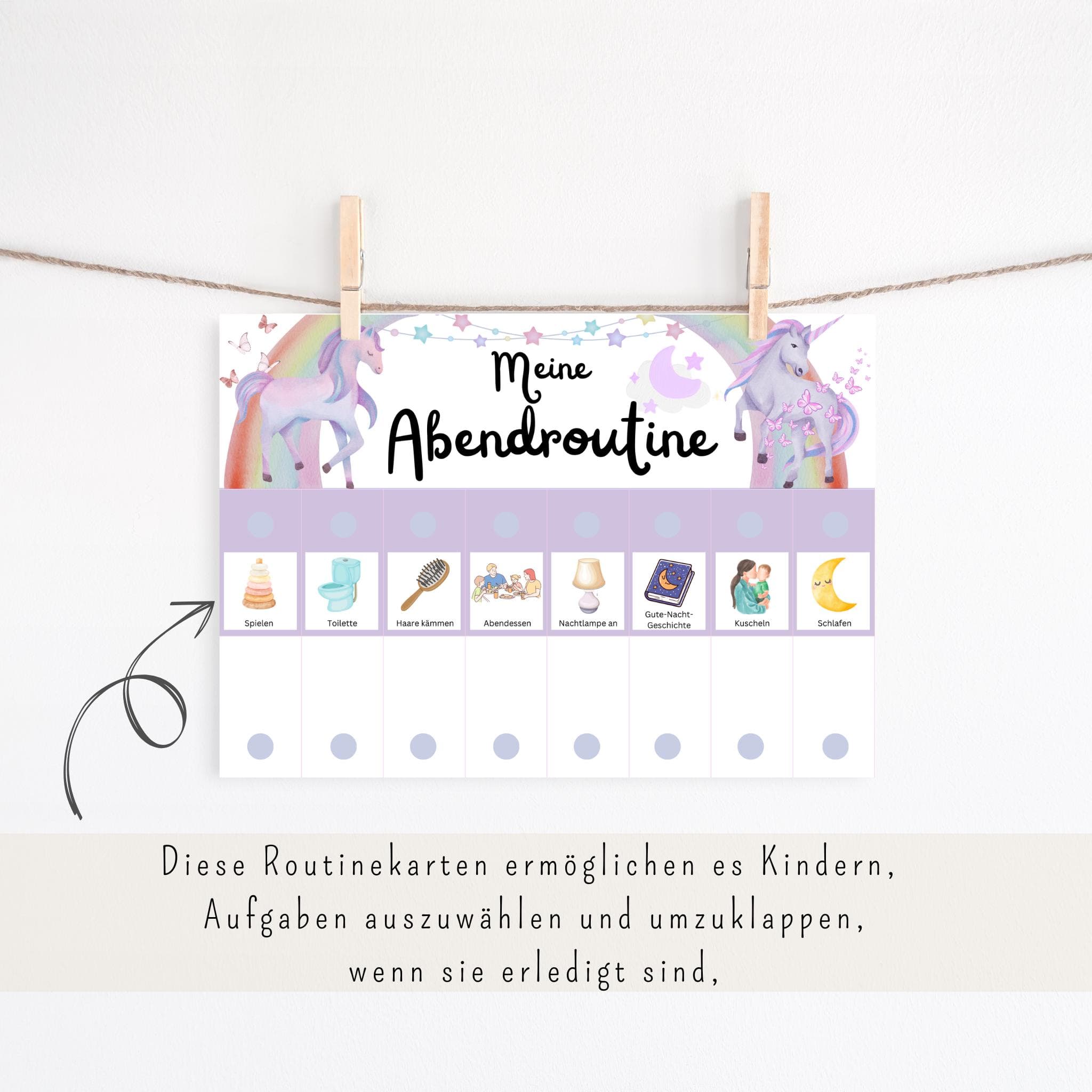 Morgen & Abendroutine für Kinder Einhorn Regenbogen, Routineplan für Kinder, Routinekarten Kinder, Belohnungstafel Kinder - image 5