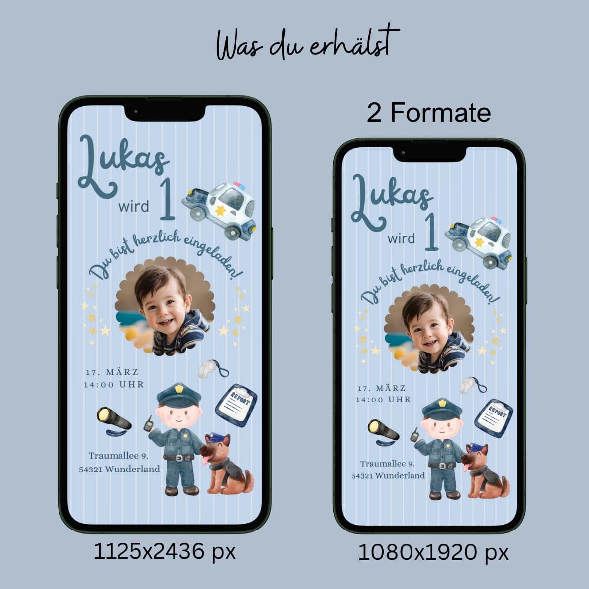 Digitale Einladung Polizei Kindergeburtstag, Ecard Einladung, WhatsApp Einladung Kinder, Geburtstag Junge, Einladung Handy - image 4