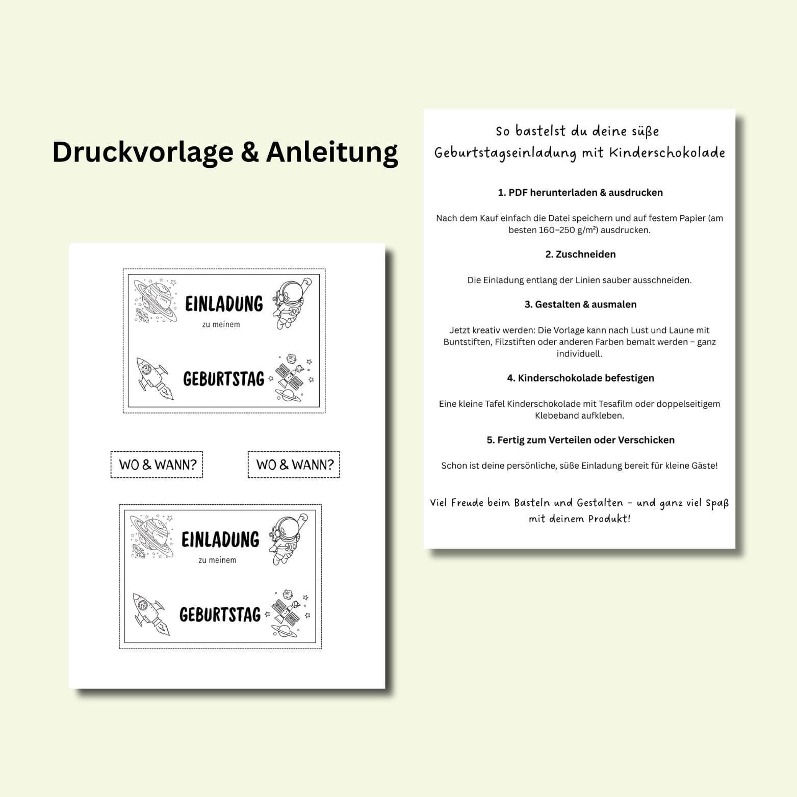 Druckvorlage Einladungskarte Kindergeburtstag Rakete Astronaut, Bastelvorlage Geburtstagseinladung - image 4