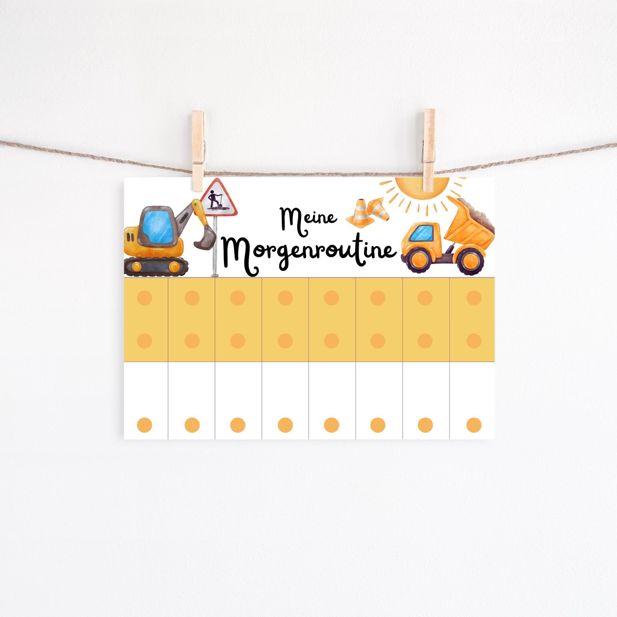 Morgenroutine und Abendroutine für Kinder Baustelle, Tagesplaner mit Bagger, Routineplan zum ausdrucken, Routineplaner für Kinder - image 3