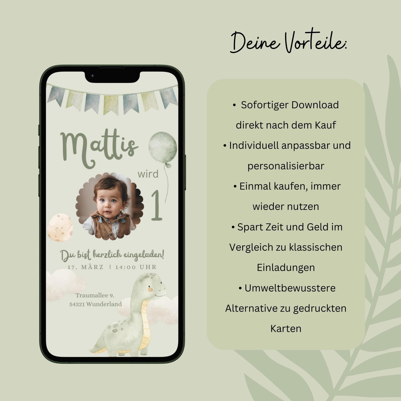 Dino Einladung Kindergeburtstag Junge – Digitale WhatsApp Einladung personalisierbar – Geburtstagseinladung Handy - image 4