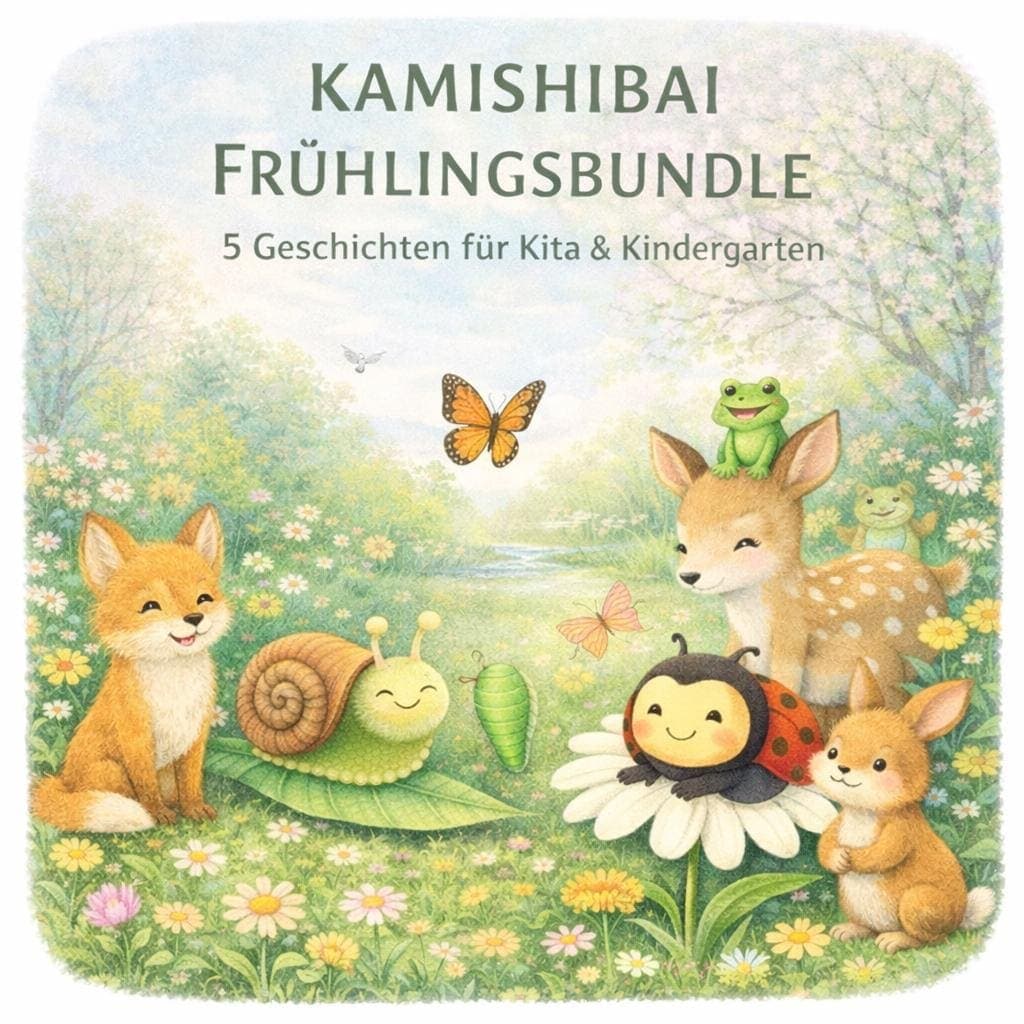 Kamishibai Frühling Bundle für Kita & Kindergarten - 5 Frühlingsgeschichten als Bildkarten und Erzähltexte PDF
