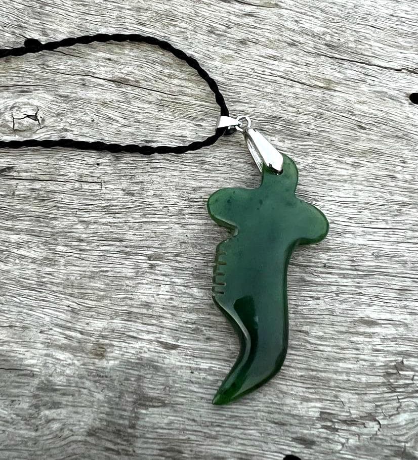 Nephrite Jade Dagger Pendant – Handmade Carved Green Jade Necklace – Unique Crystal Jewelry - image 3