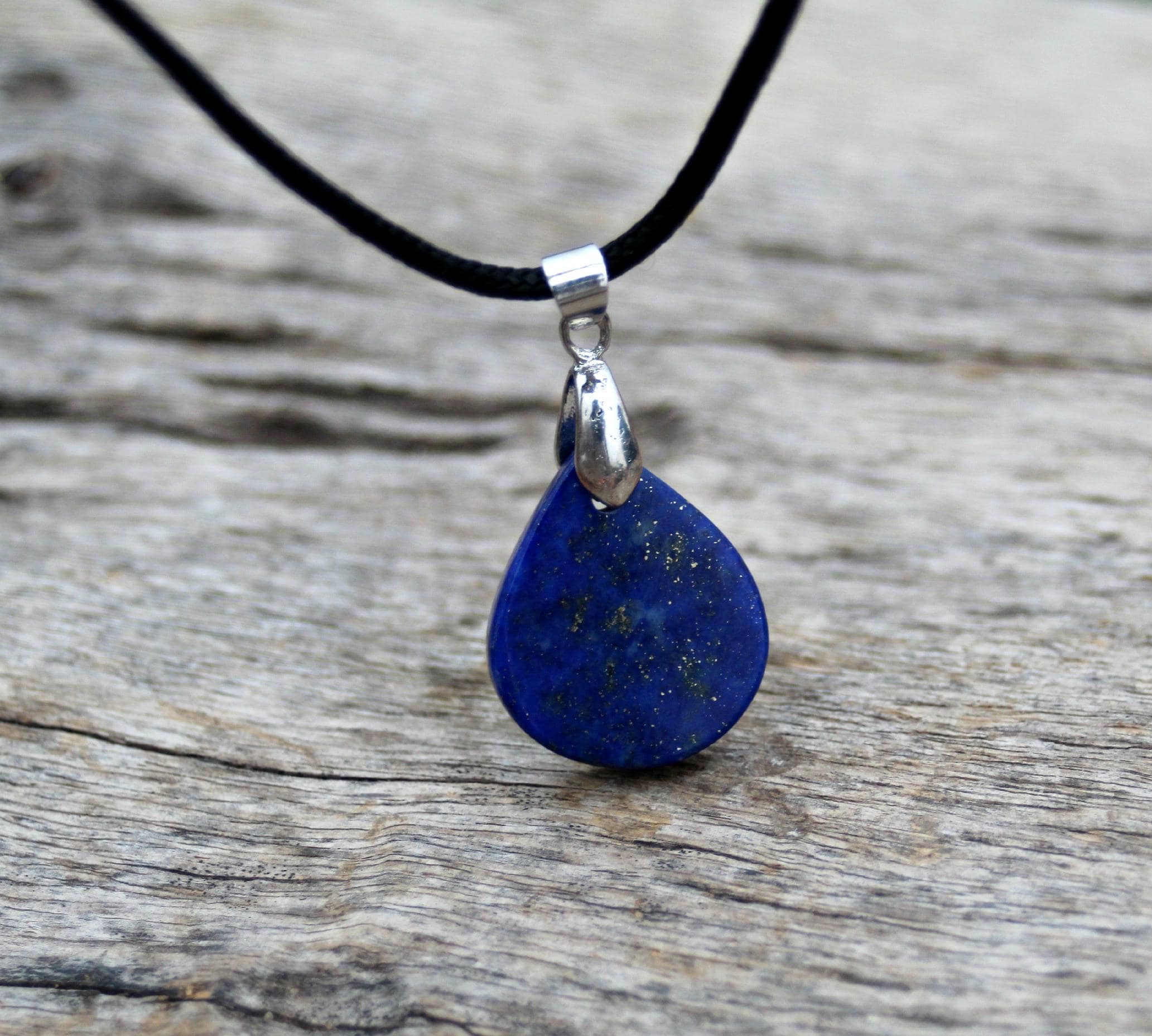 Natural Lapis Lazuli Pendant – Handmade Afghan Gemstone Necklace on Leather Cord, Healing Crystal Jewelry