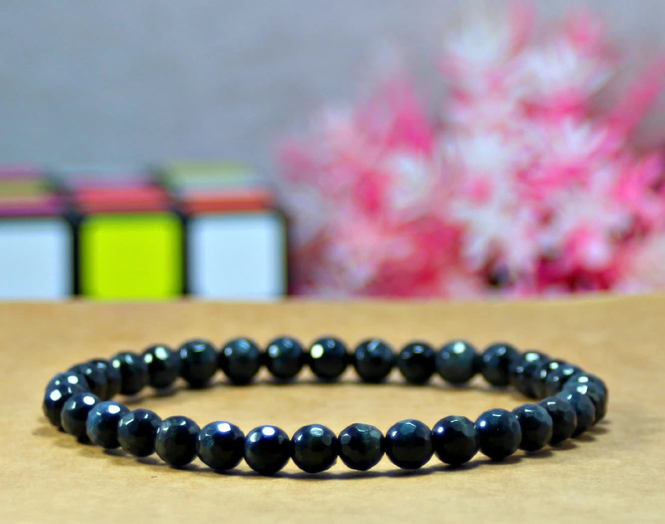 Gray Blue Tiger’s Eye Bracelet – Natural Tigereye Stretch Crystal Jewelry for Anxiety Relief, Healing & Protection