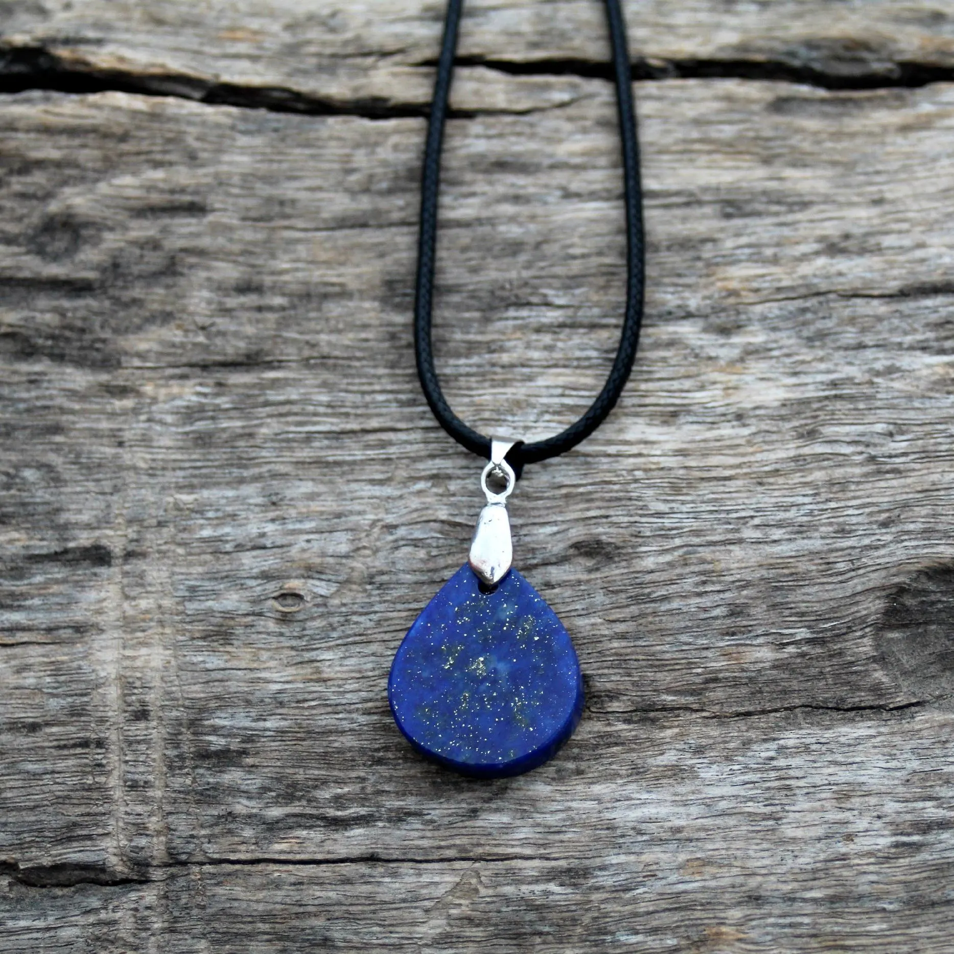 Natural Lapis Lazuli Pendant – Handmade Afghan Gemstone Necklace on Leather Cord, Healing Crystal Jewelry - image 2