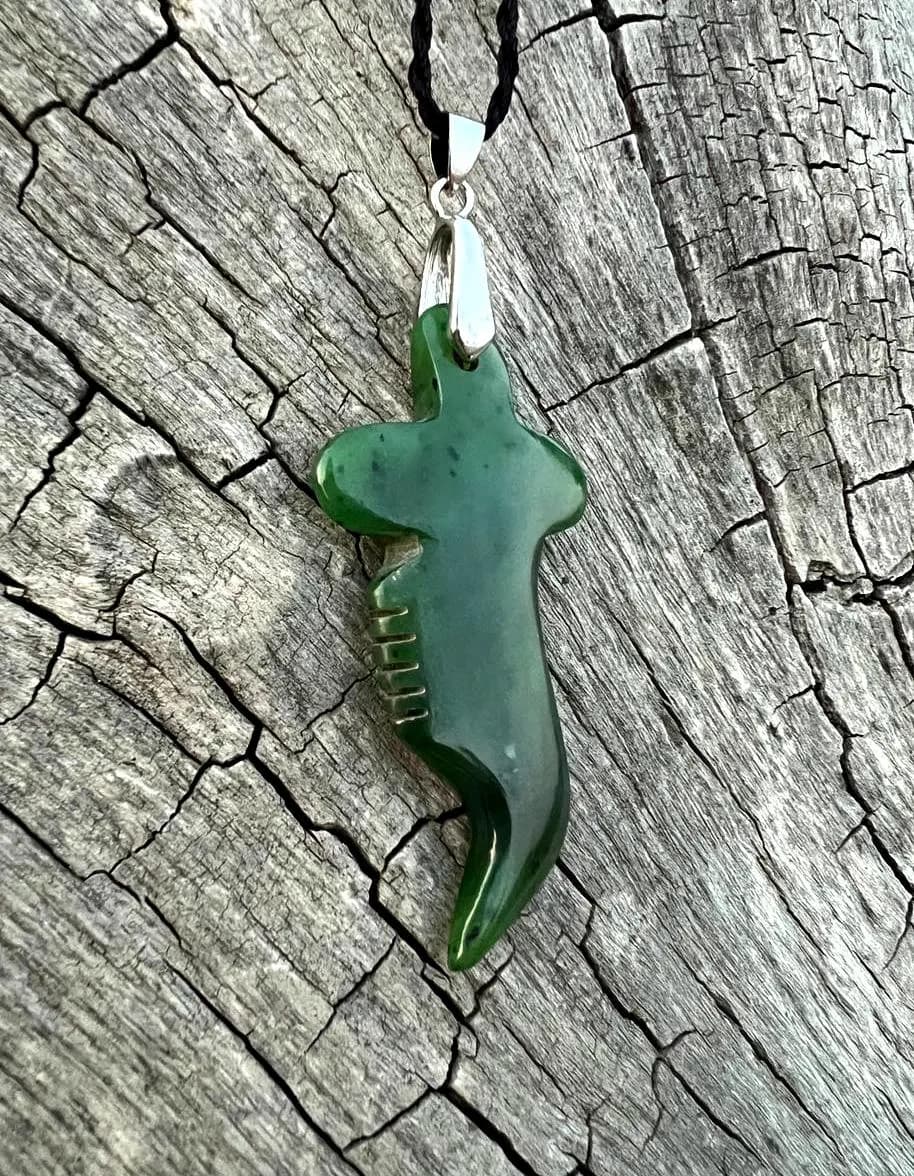 Nephrite Jade Dagger Pendant – Handmade Carved Green Jade Necklace – Unique Crystal Jewelry