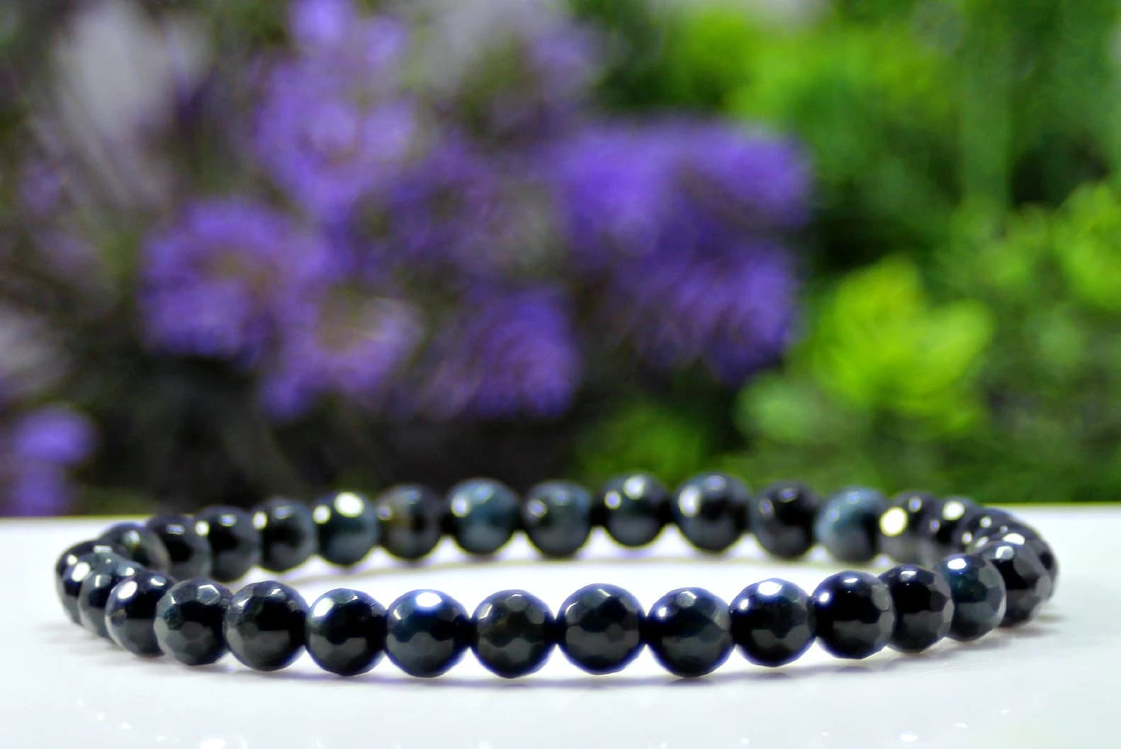 Gray Blue Tiger’s Eye Bracelet – Natural Tigereye Stretch Crystal Jewelry for Anxiety Relief, Healing & Protection - image 3