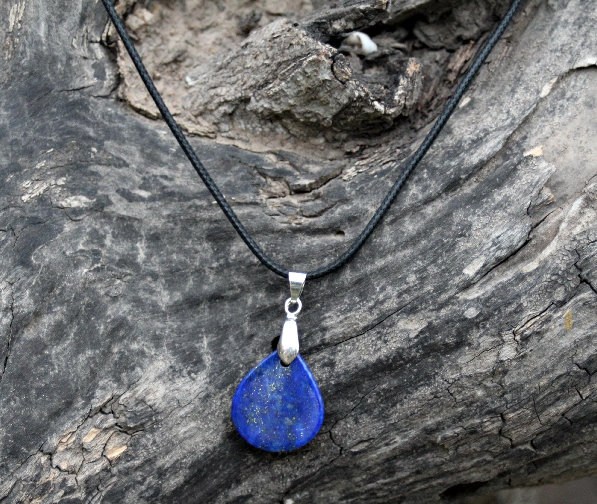 Natural Lapis Lazuli Pendant – Handmade Afghan Gemstone Necklace on Leather Cord, Healing Crystal Jewelry - image 5