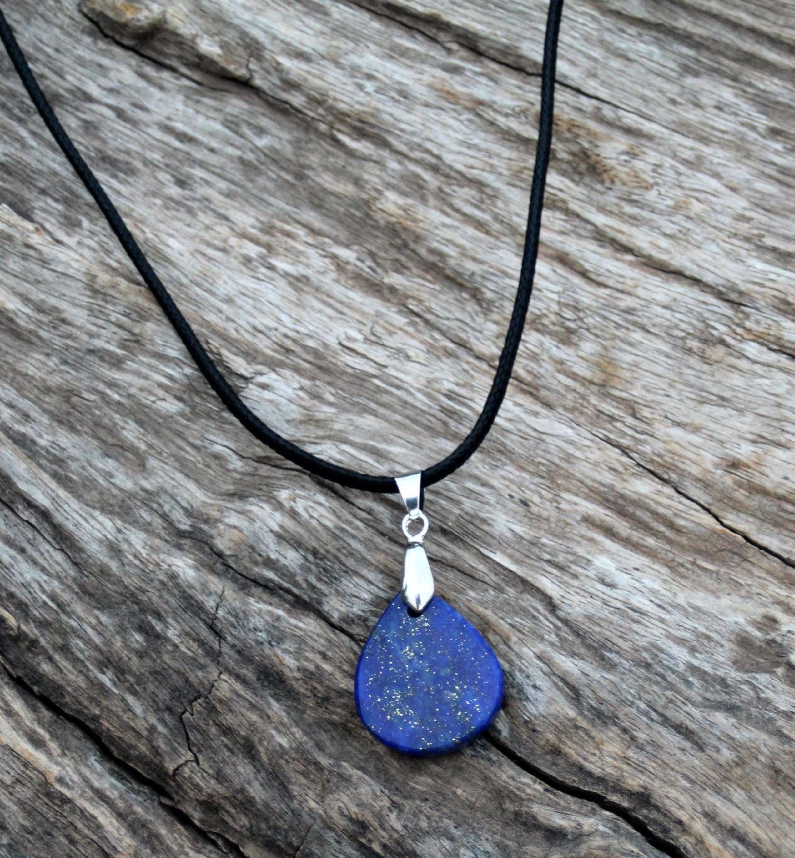 Natural Lapis Lazuli Pendant – Handmade Afghan Gemstone Necklace on Leather Cord, Healing Crystal Jewelry - image 4