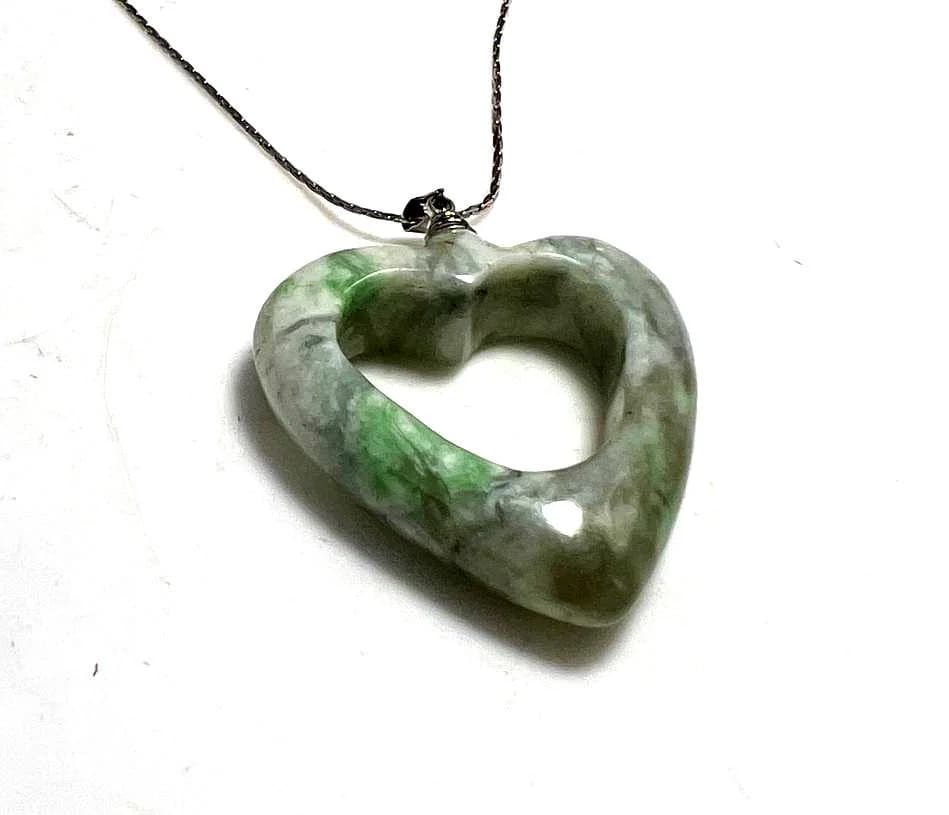 Jade Heart Pendant Necklace – Real Green Nephrite Jade Charm – Healing Crystal Heart Jewelry