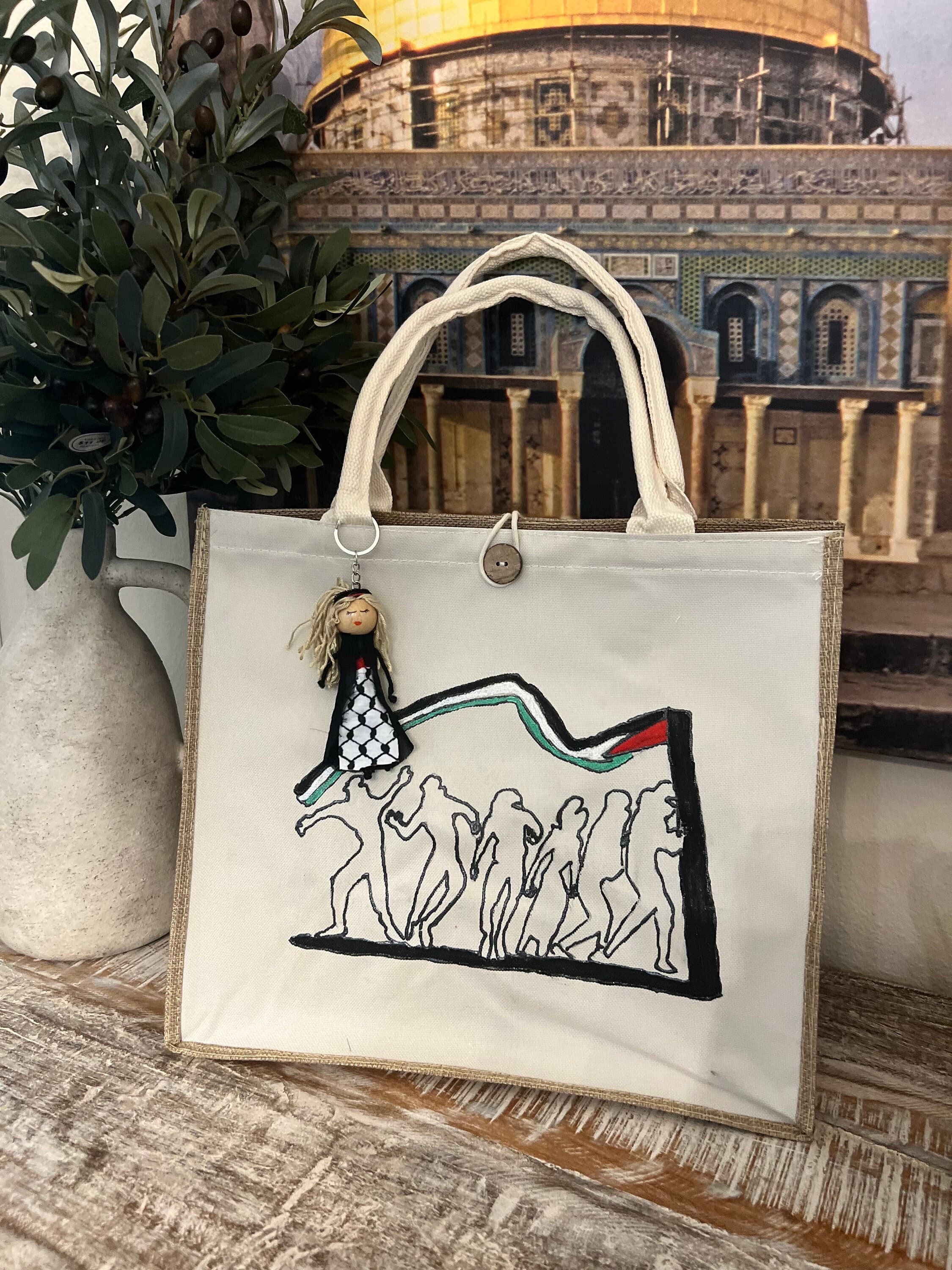 Palestinian women hand painted Tote  bag with authentic Palestinian women Doll| Palestine - image 4