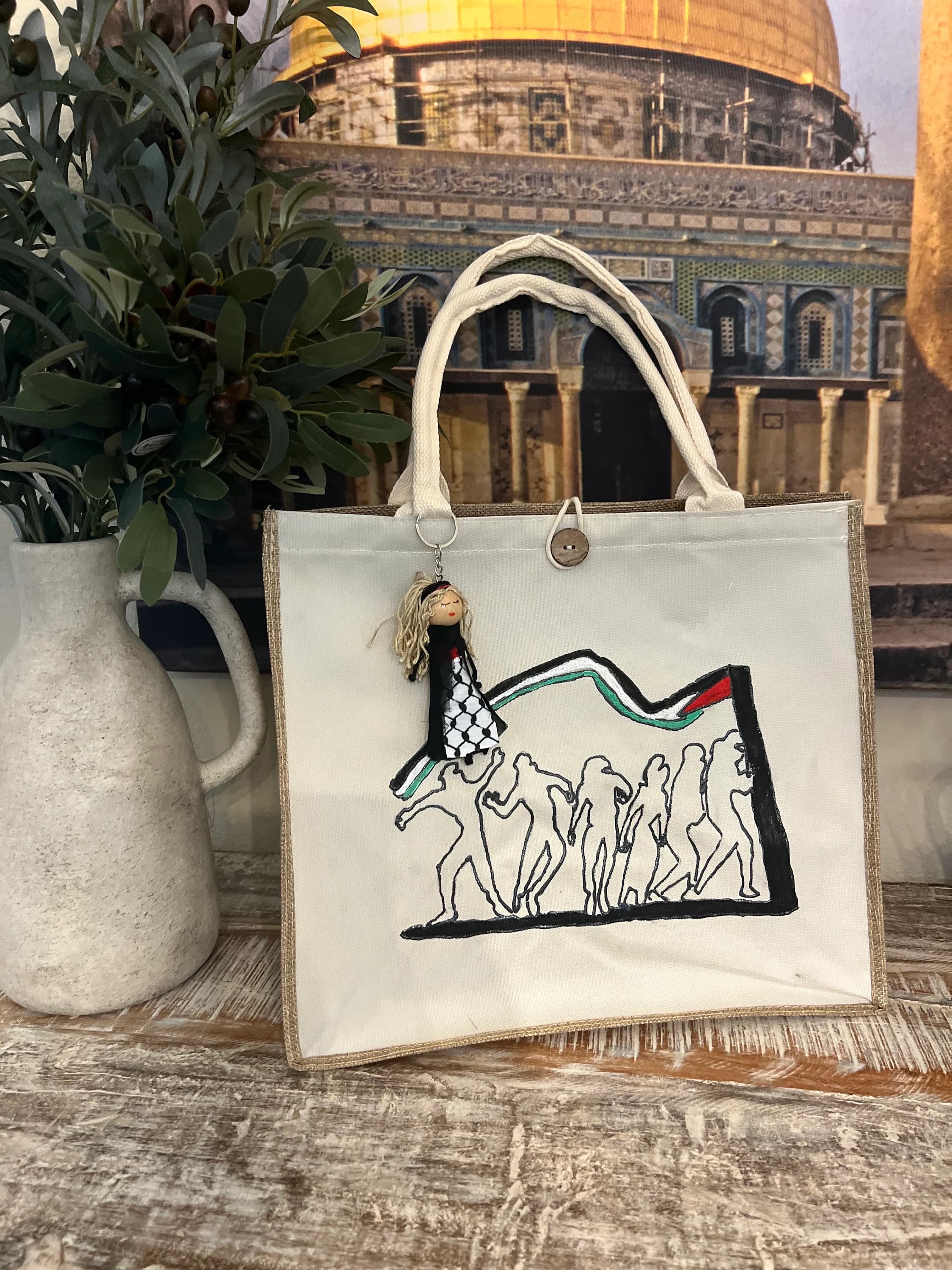 Palestinian women hand painted Tote  bag with authentic Palestinian women Doll| Palestine - image 5