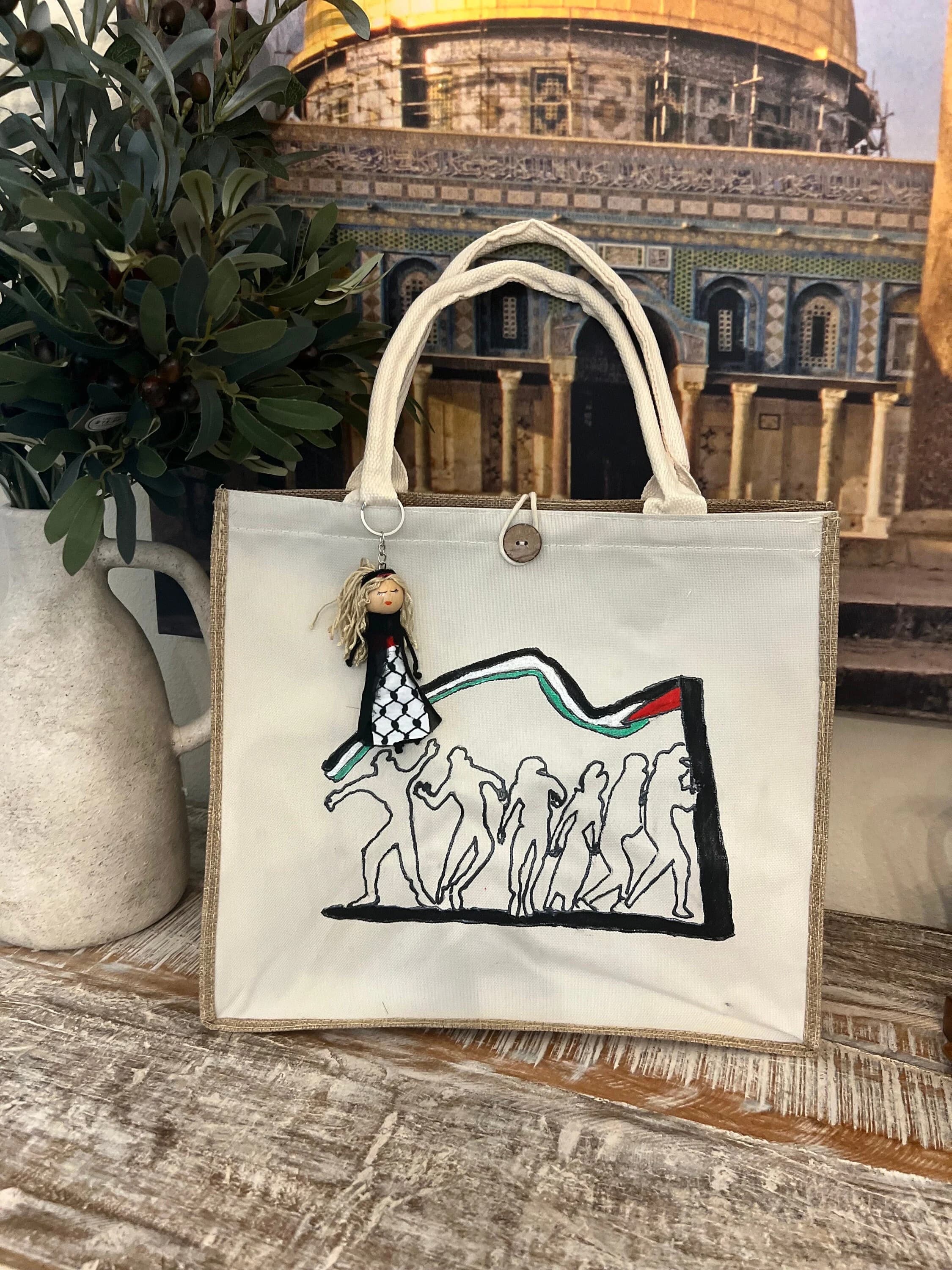 Palestinian women hand painted Tote  bag with authentic Palestinian women Doll| Palestine