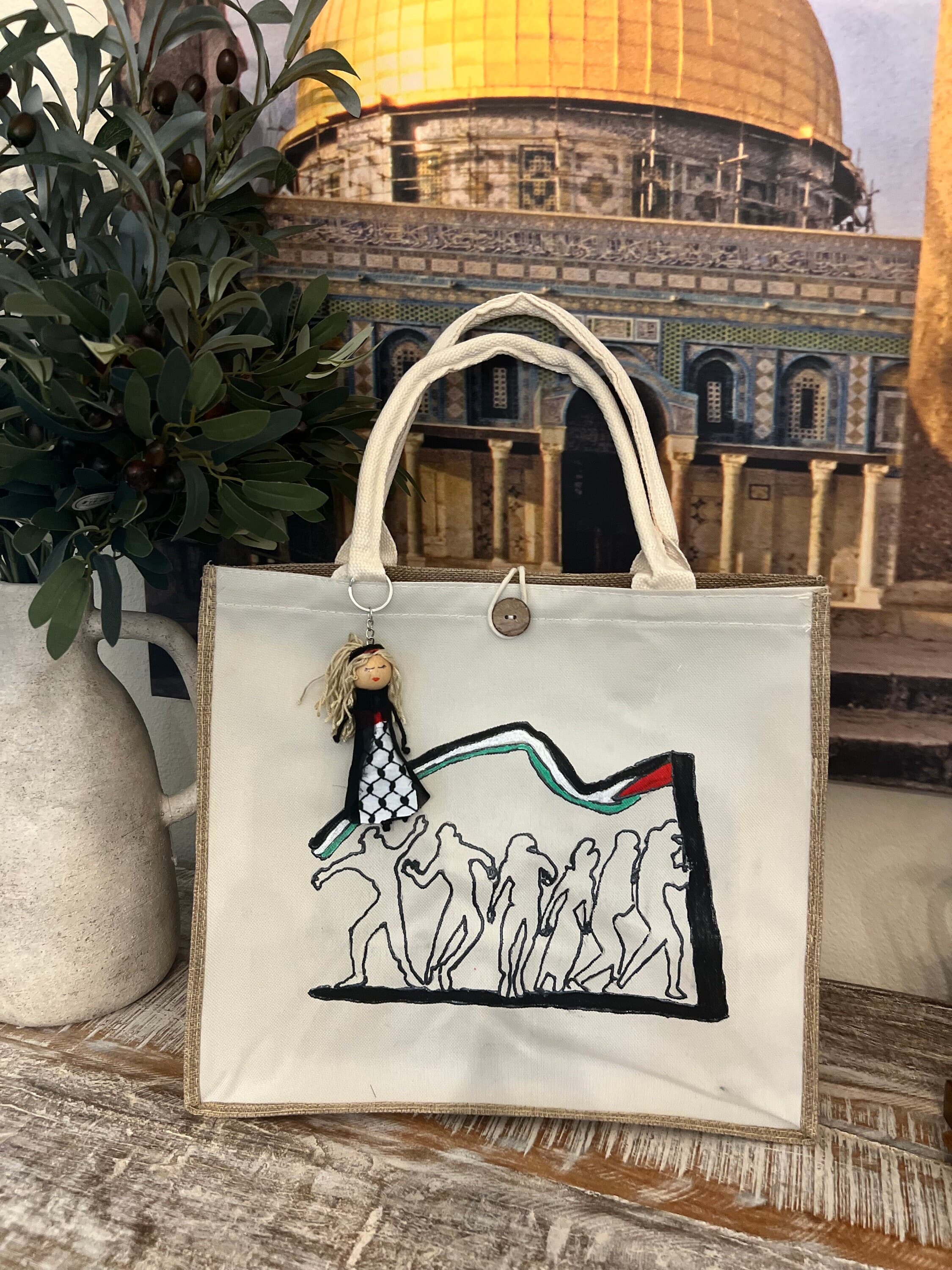 Palestinian women hand painted Tote  bag with authentic Palestinian women Doll| Palestine - image 3