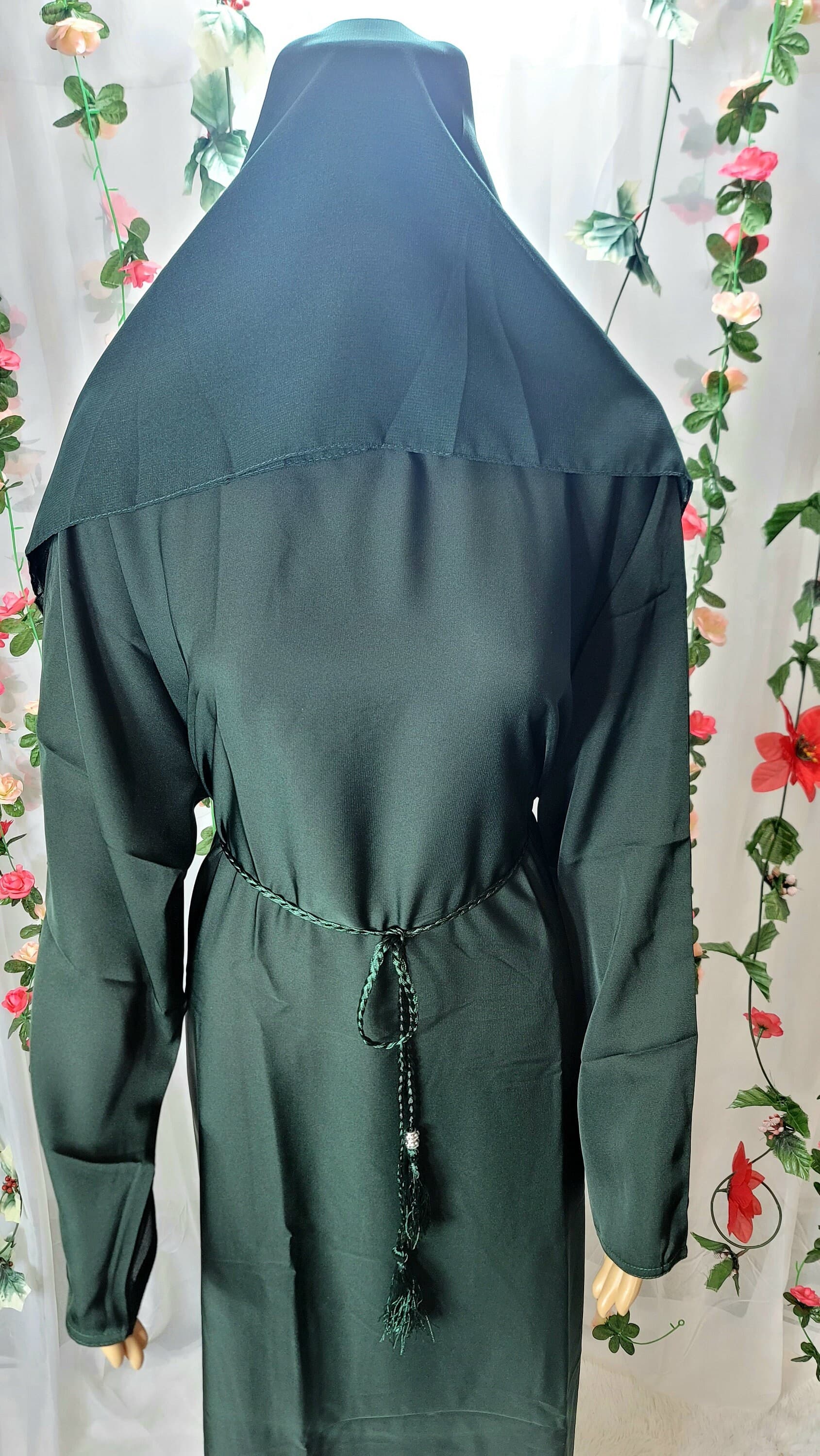 Green Abaya Dress: Modest Fashion Kimono with Headscarf & Belt - image 5