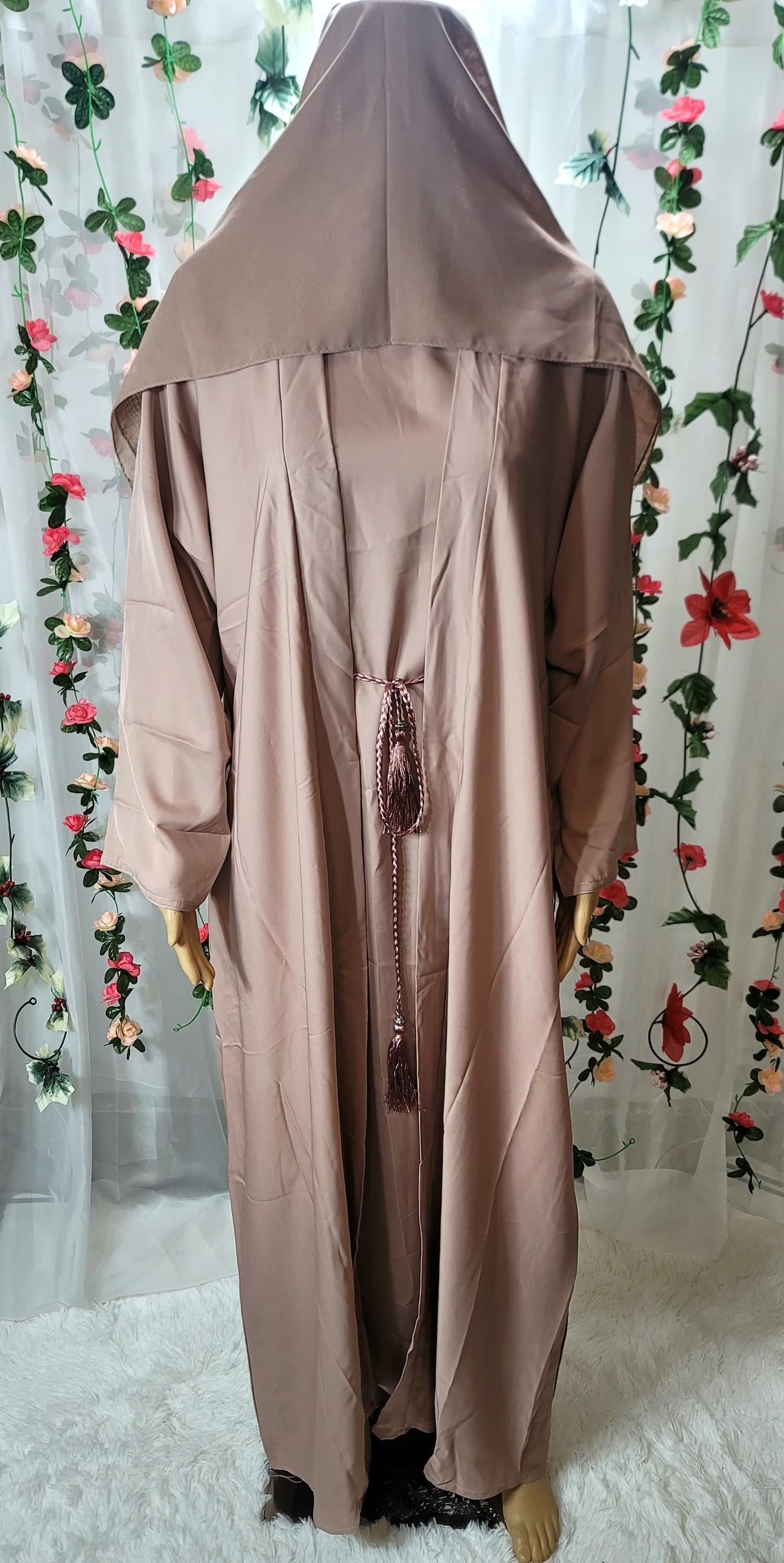 Plain Nida Abaya 4-Piece Set: Modest Dubai Fashion with Headscarf & Belt