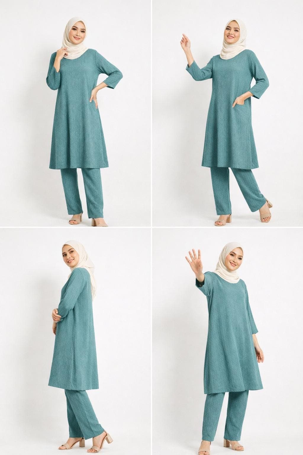 Light Teal Co-ord Set, Long Tunic and Pants with Pockets - image 3