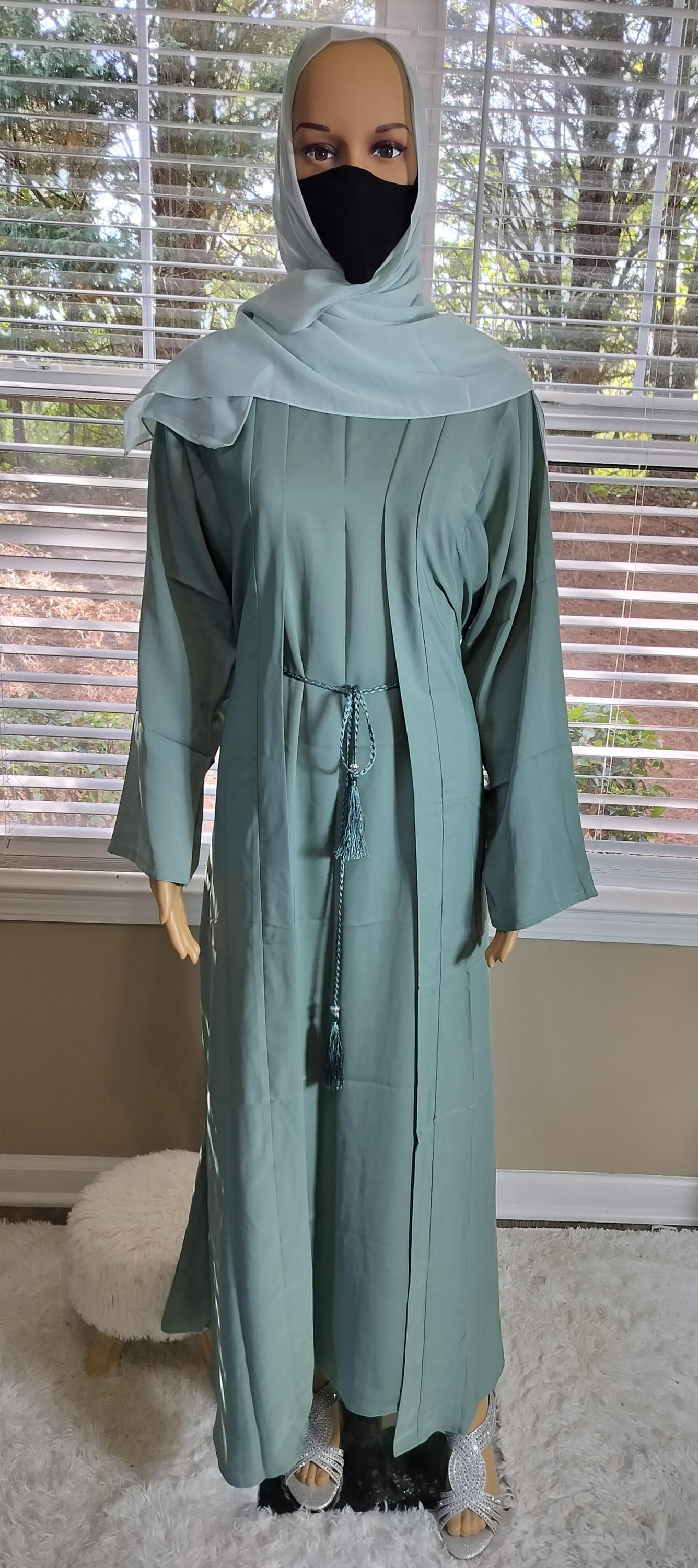 Plain Abaya 4pc Set: Modest Dubai Fashion with Headscarf & Belt - image 2
