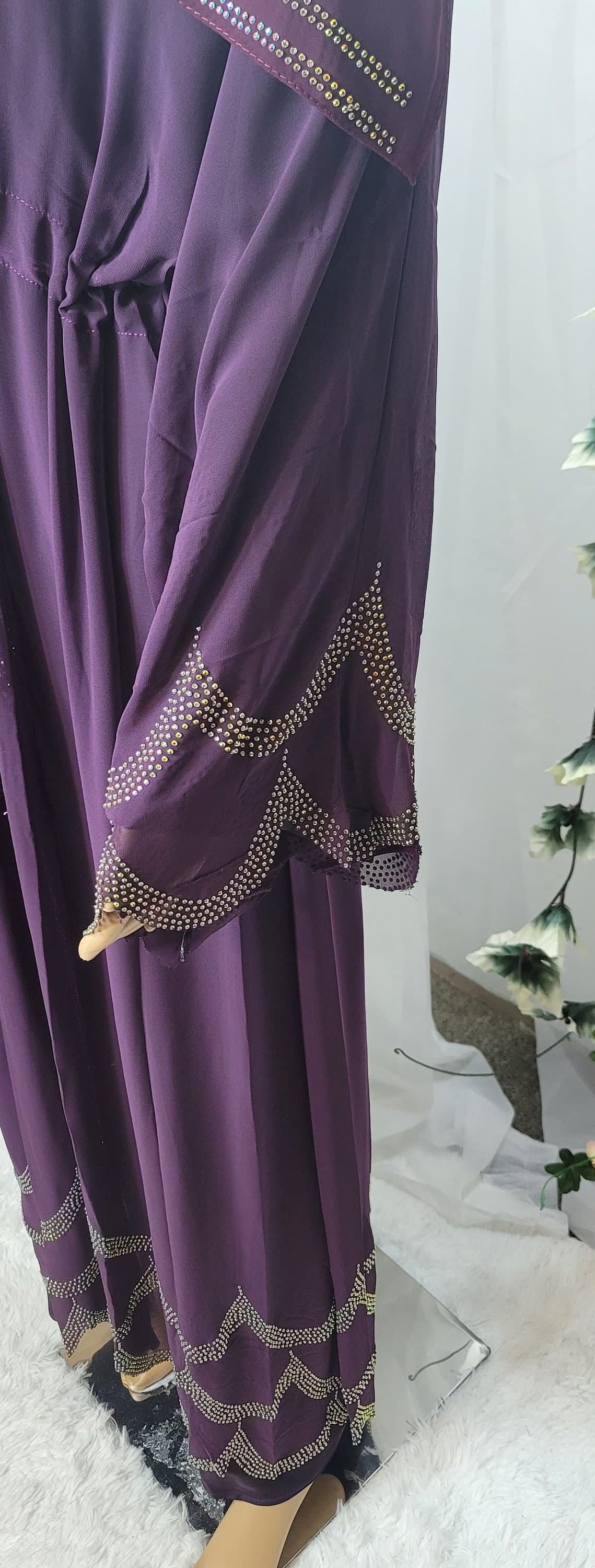 Purple Rhinestone Abaya with Headscarf & Belt - image 5