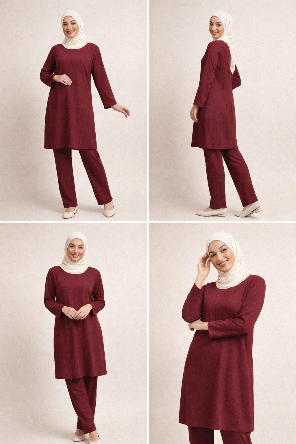Wine Co-ord Set, Long Tunic and Pants with Pockets - image 3