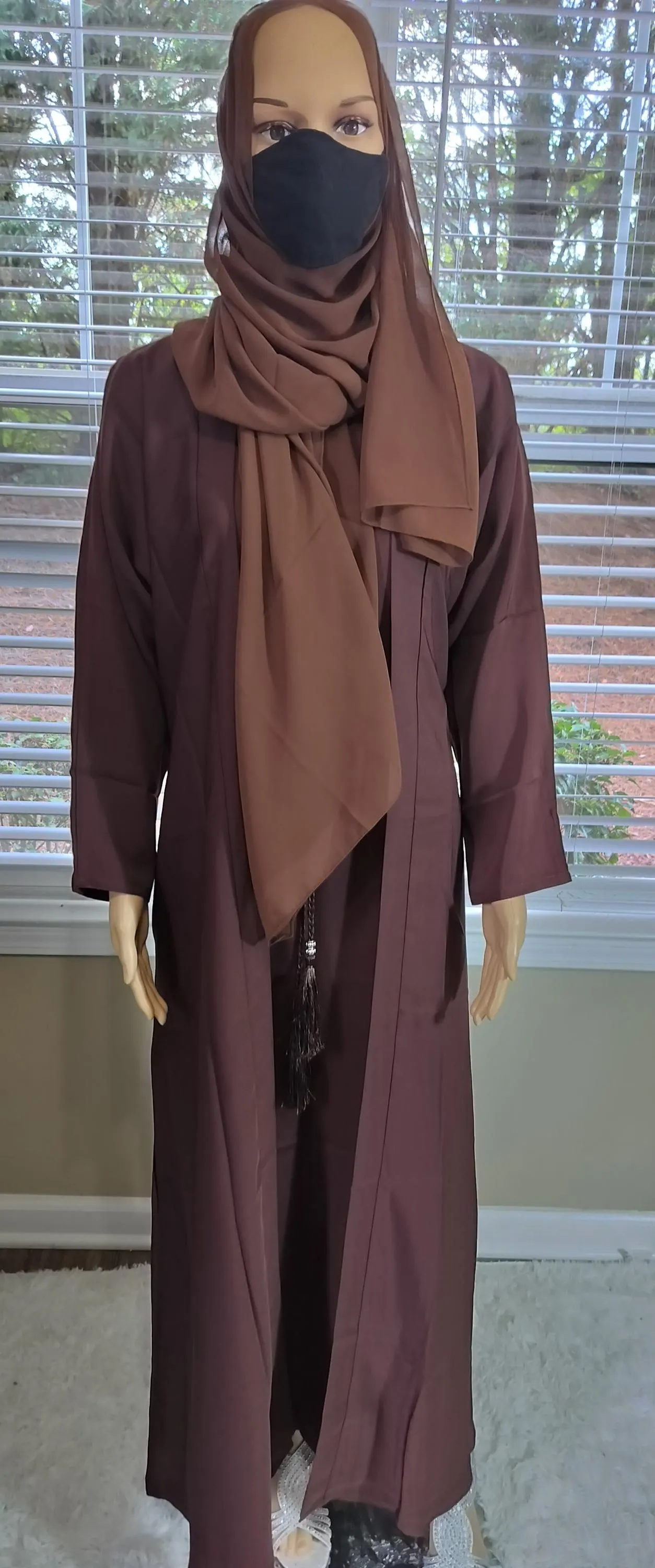 Plain Nidah Abaya 4ps Set: Modest Kimono Dress with Headscarf & Belt - image 5