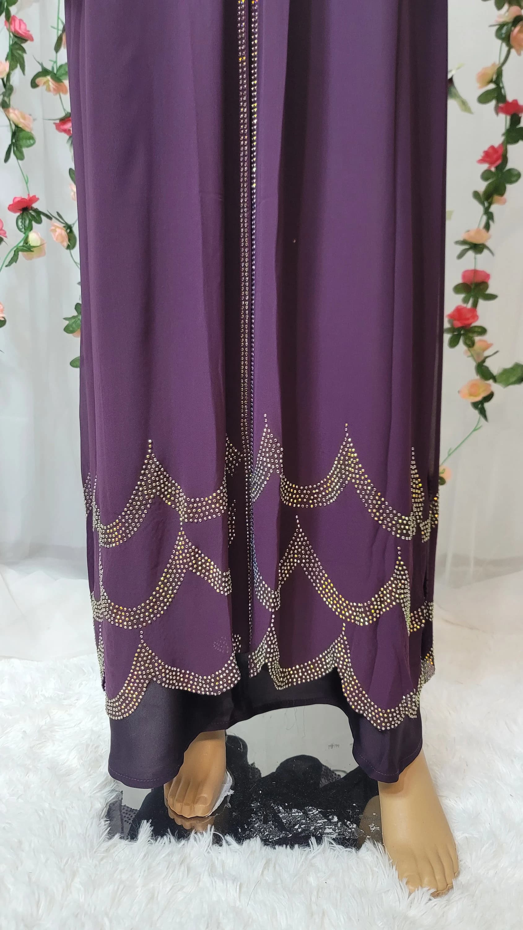 Purple Rhinestone Abaya with Headscarf & Belt - image 4