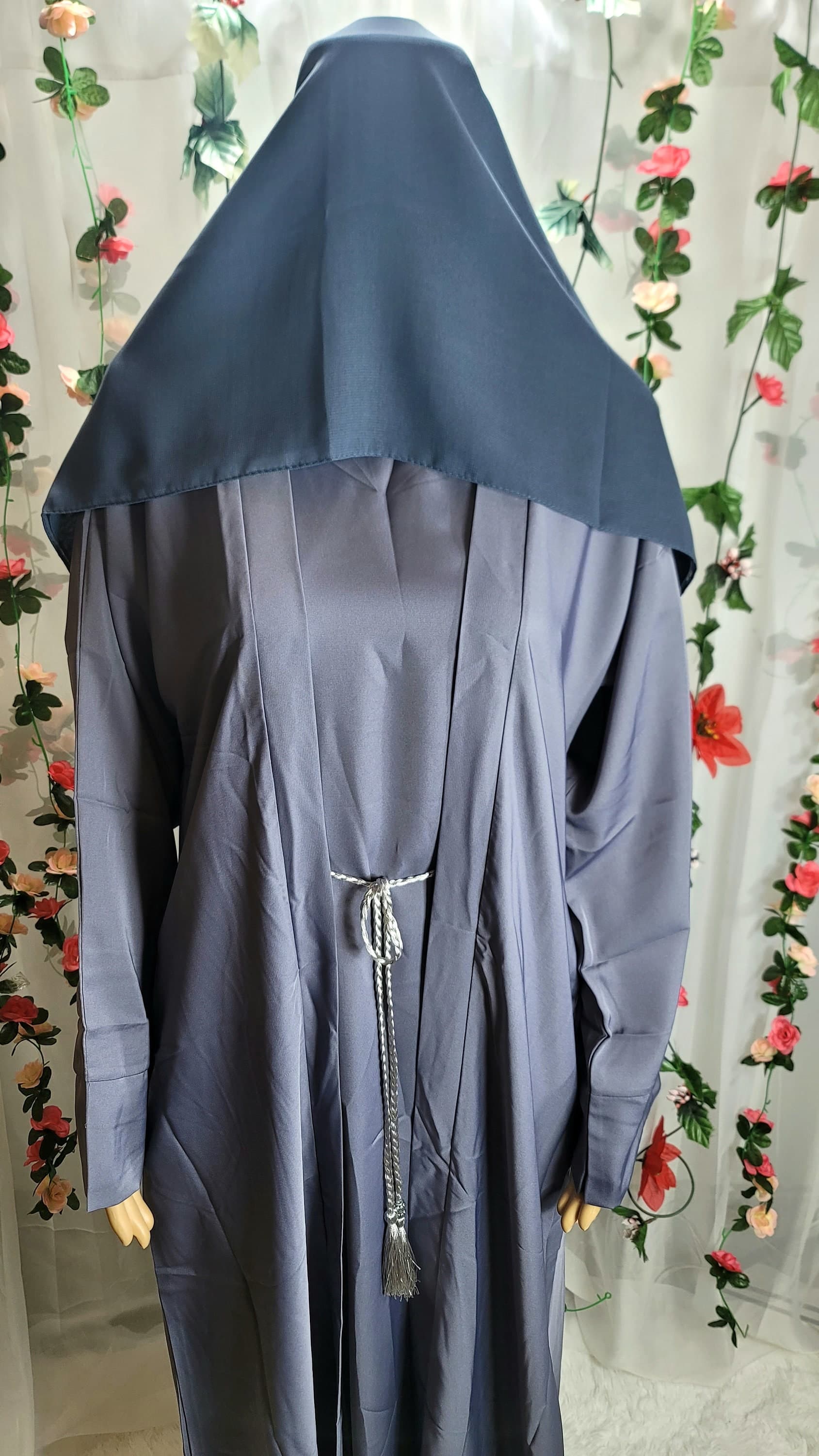 Gray Abaya 4-Piece Set, Nida Fabric, Kimono with Headscarf and Belt - image 5