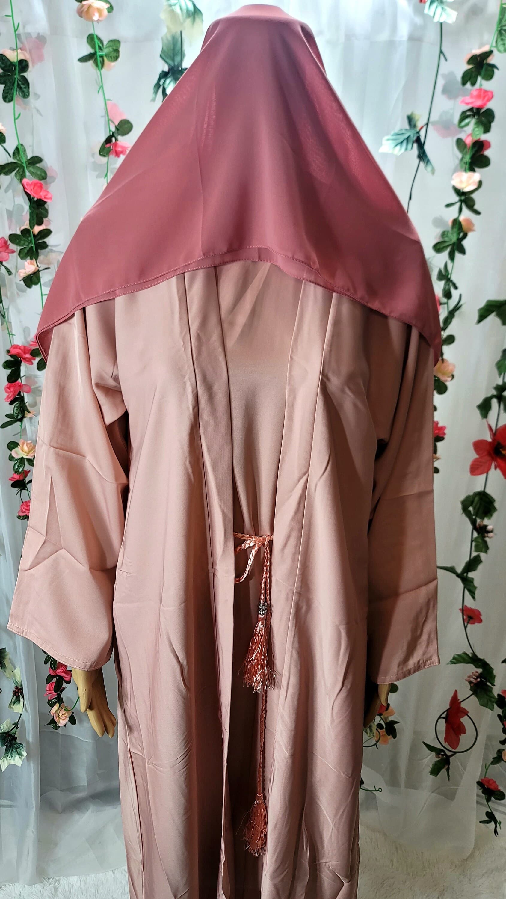 Plain Nida Abaya with Headscarf, Belt & Pockets - image 5