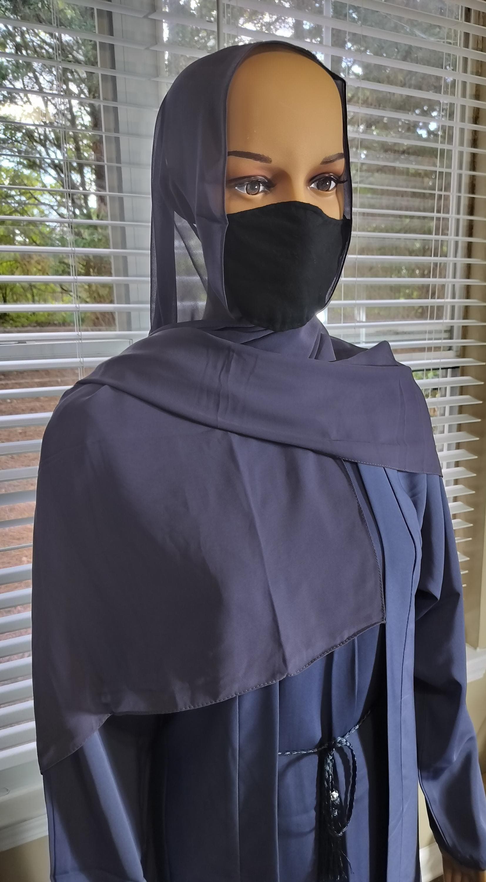 Blue Plain Abaya: Modest Dubai Fashion Kimono with Headscarf, Belt & Pockets - image 3