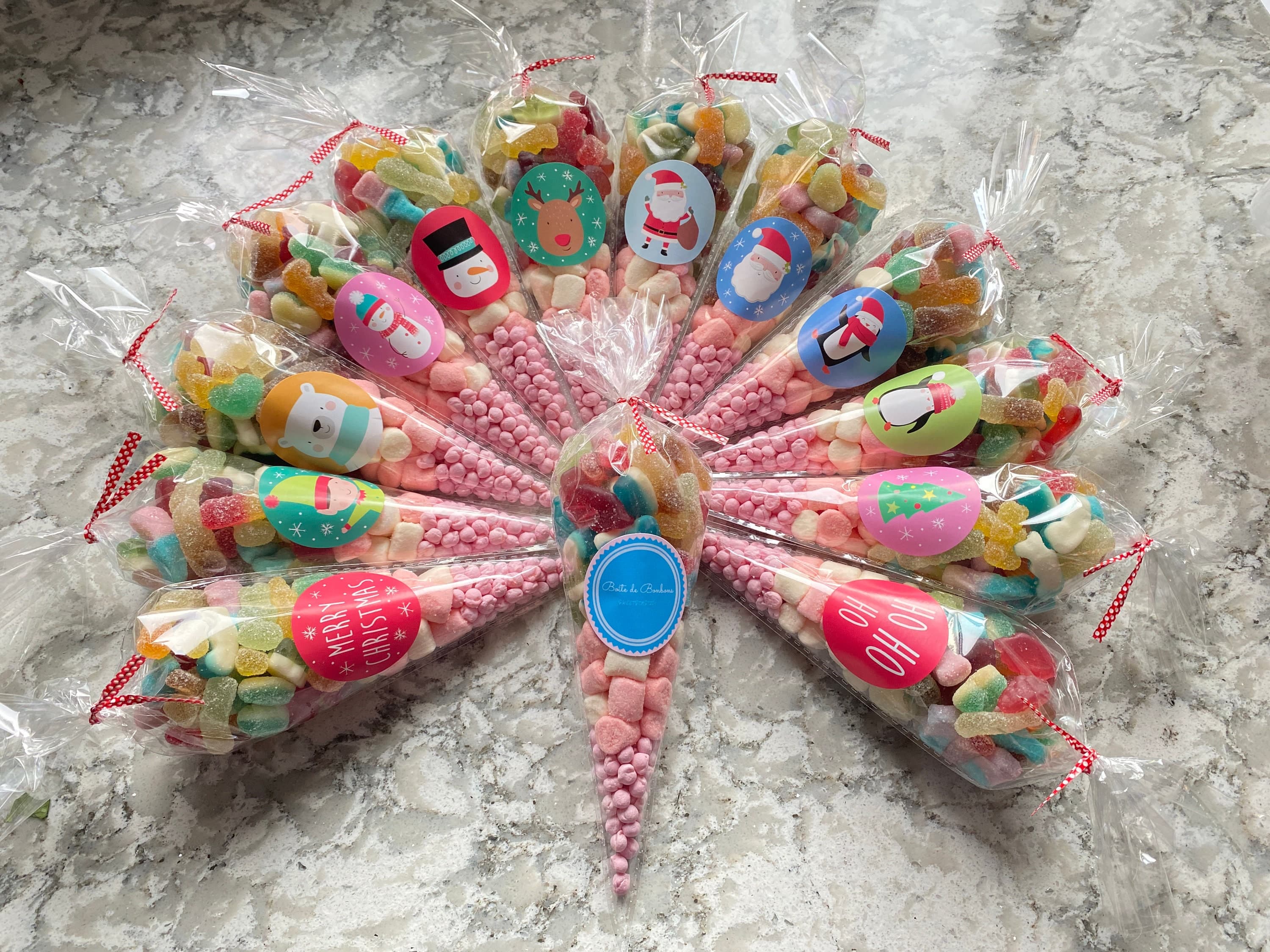 Christmas Sweet Cone + FREE STICKER | Snowman | Reindeer | Father Christmas | Elf | Merry | Tree | Penguin | Santa | Stocking Filler Bauble