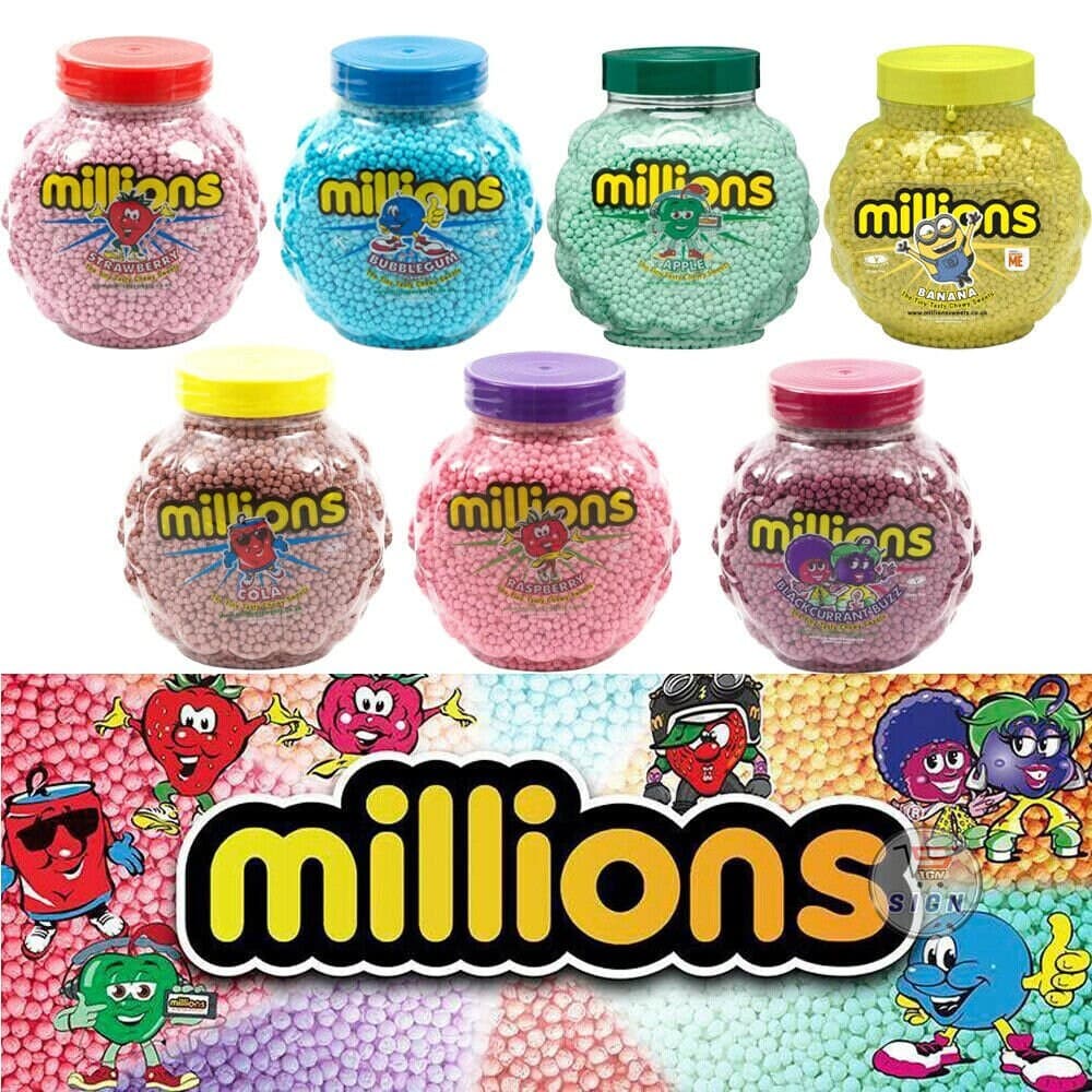 Millions Sweets Strawberry Bubblegum Raspberry Apple Vimto Banana Cola | Pick and Mix | Golden Casket | Halal | 250g 500g 1kg 2kg 2.27kg