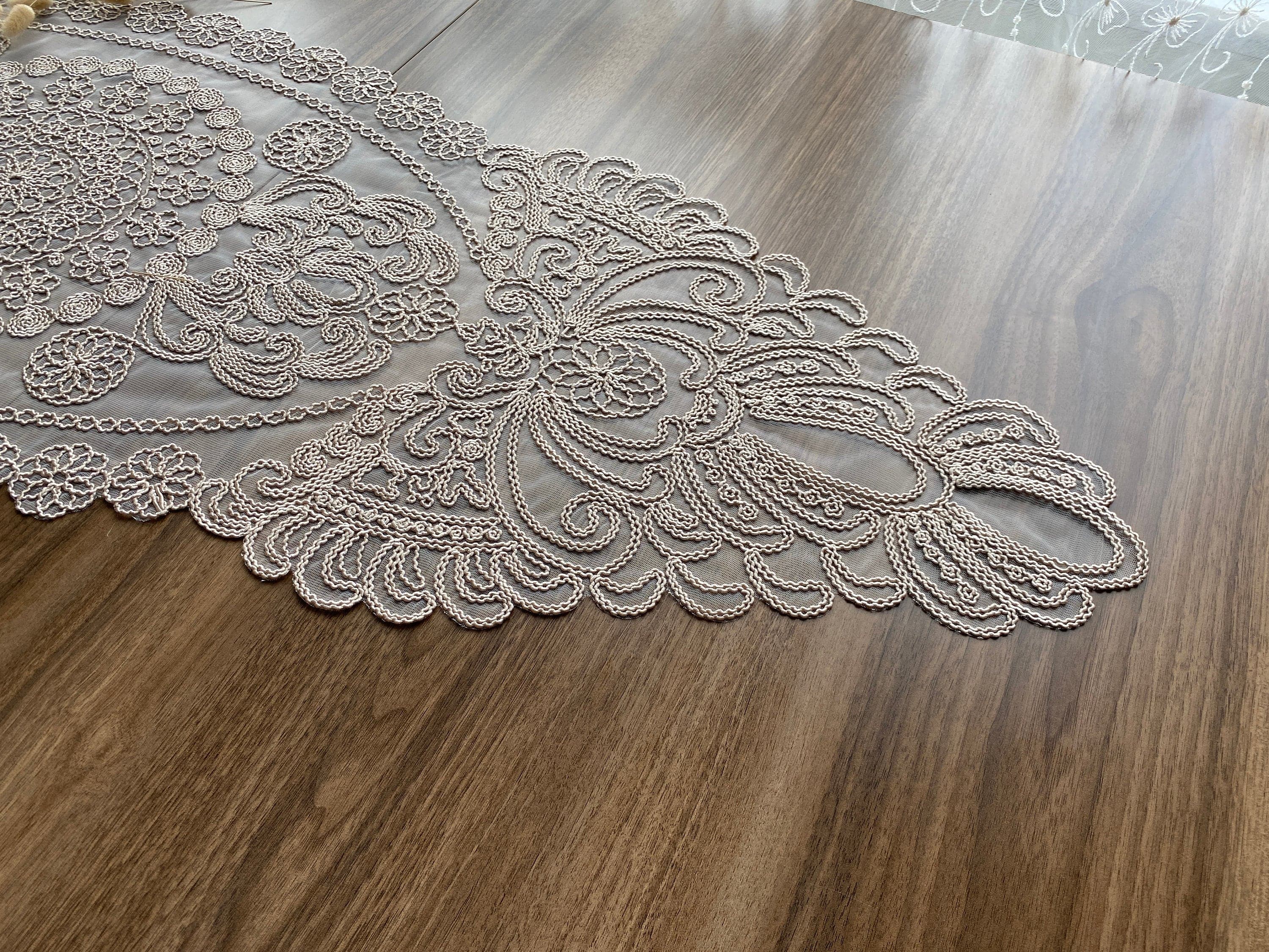 Cappuccino French Lace Table Runner, Delicate French Lace Table Runner For Wedding Table, Table Decoration, Organizations, Weddings, LC229 - image 4