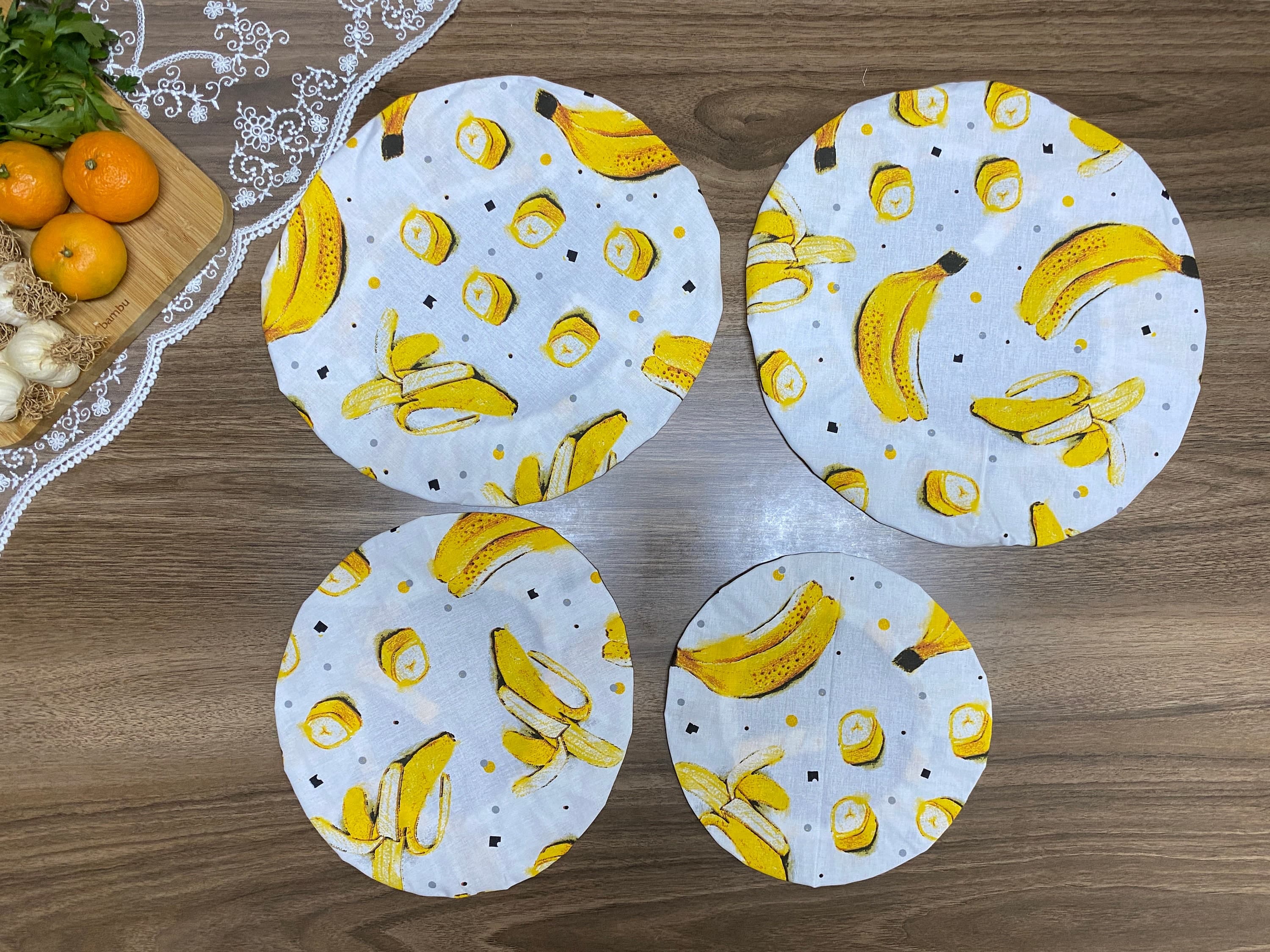 Set Of 4 Adjustable Dish and Bowl Cover,Banana Print, Eco-Friendly Bowl Cover,Reusable Zero Waste Cotton Cover, BC143-SET - image 4