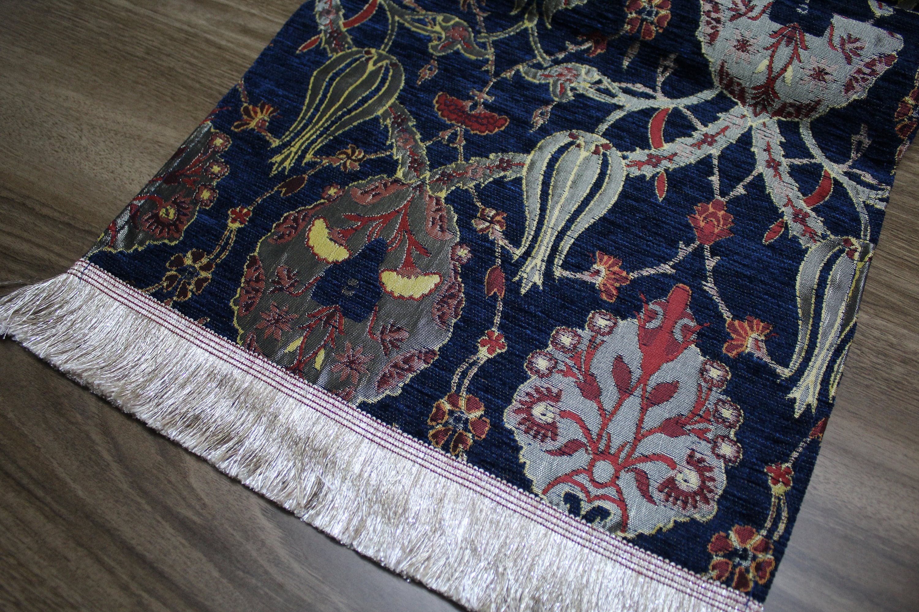 Dark Blue Turkish Table Cloth Runner, Tulip Design Floral Boho Table Runner For Wedding, Gray Table Cover ,Table Decoration, RNR214 - image 5