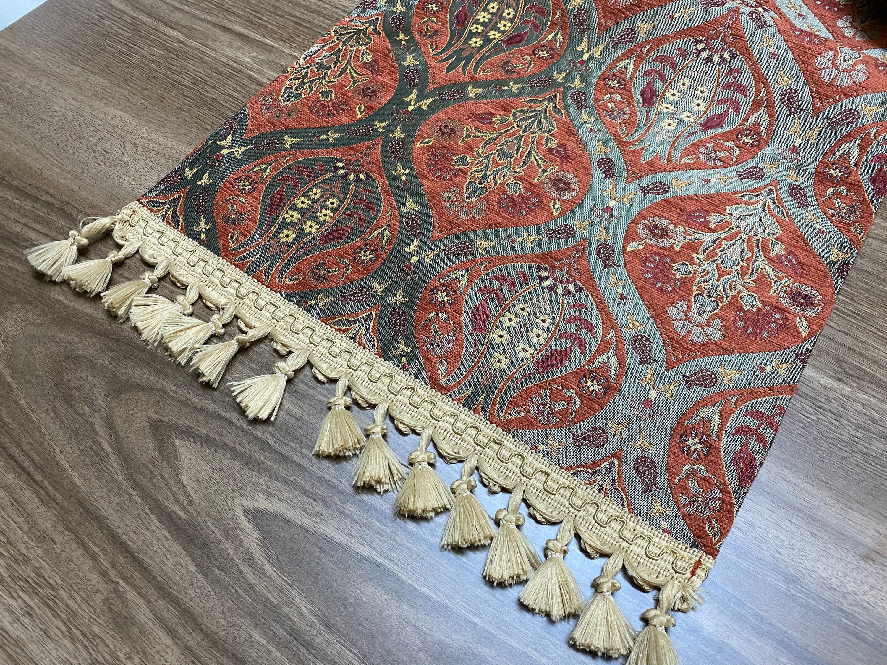 Terracotta Tulip Pattern Turkish Coffee Table Cloth Runner,  Carnation Boho Wedding Oriental Table Runner, Diner Table Runner Cloth, RNR262 - image 5