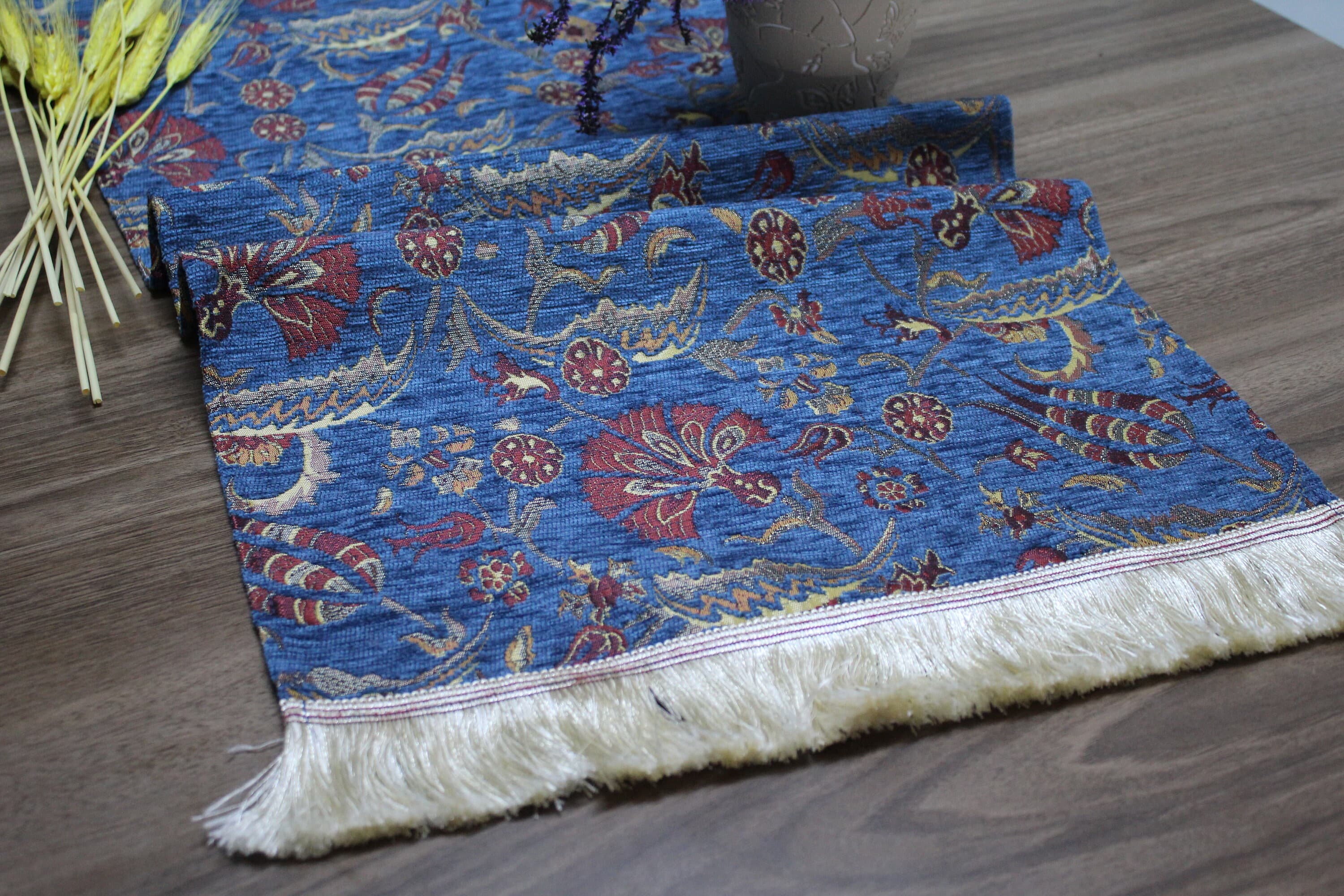Blue Turkish  Table Cloth Runner, Boho Table Runner For Wedding, Home Decor Textile, Ethnic Home Decor, Table Runner Textured,    RNR126 - image 4