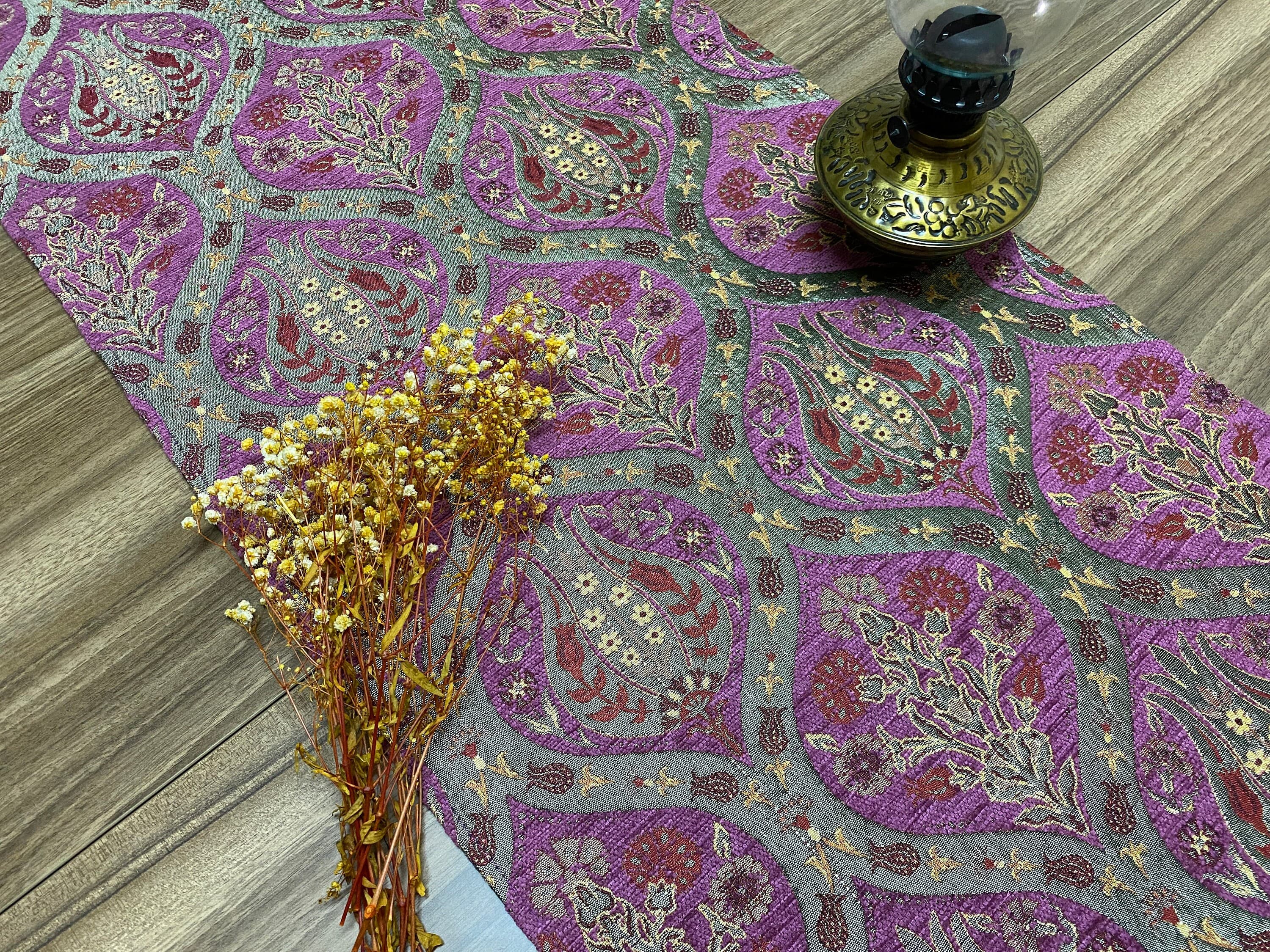 Fuchsia Tulip Pattern Turkish Coffee Table Cloth Runner,  Carnation Boho Wedding Oriental Table Runner, Diner Table Runner Cloth, RNR257 - image 3
