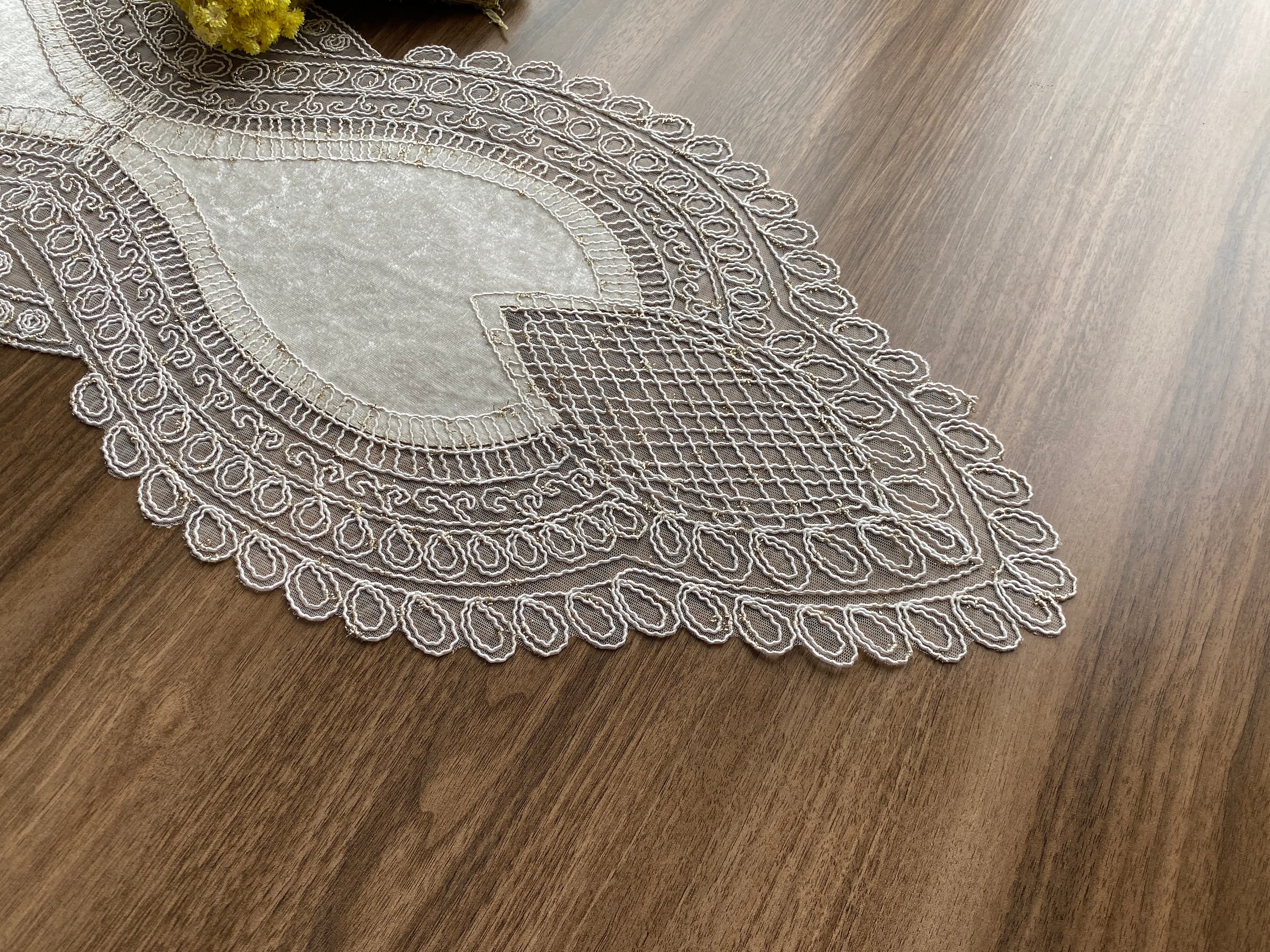 Cream French Lace Table Runner, Vintage Style French Shabby chic For Wedding Table, Rustic Lace Runner, Elegant Table Runner,  LC216 - image 4