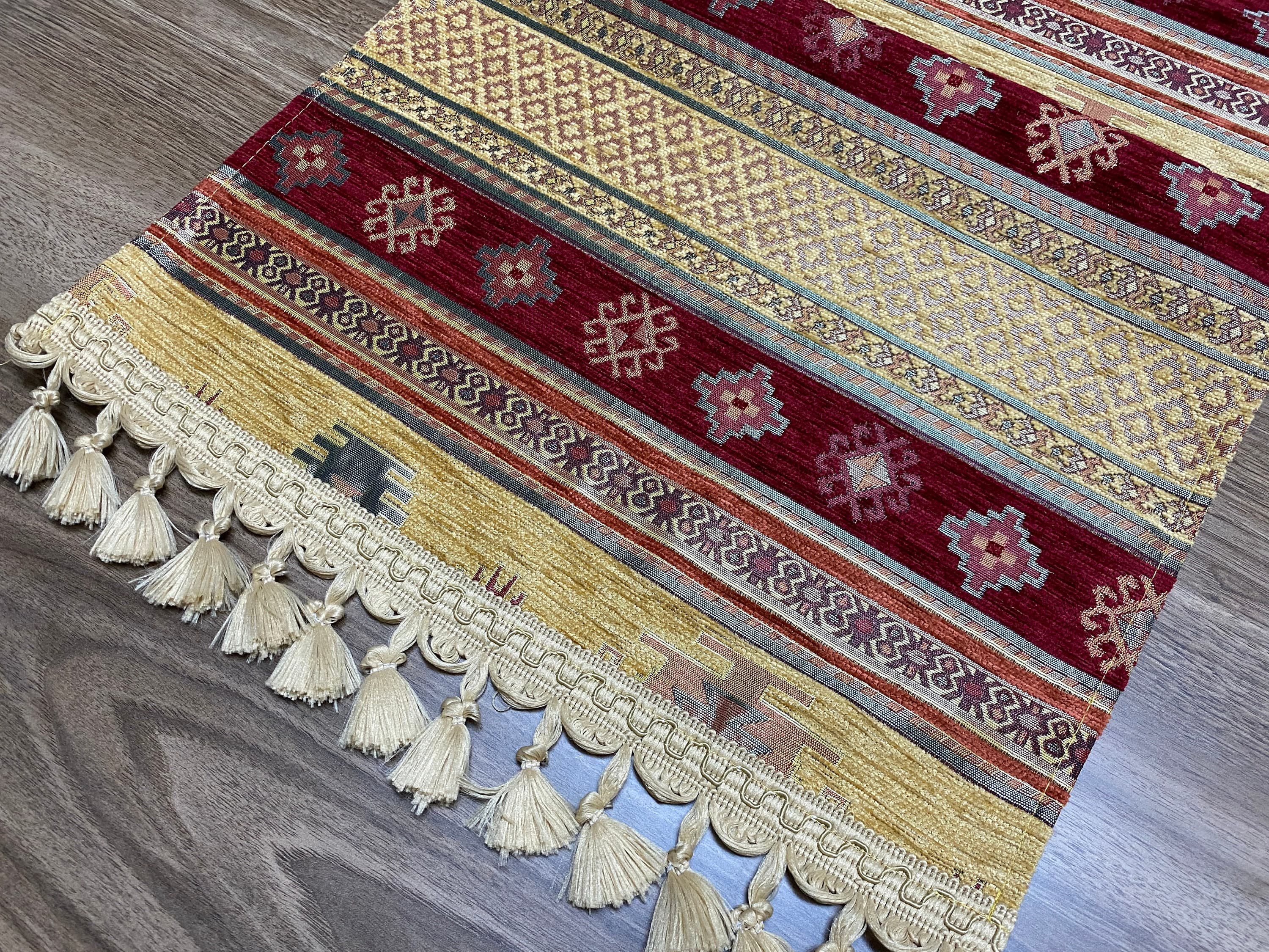 Burgundy Kilim Pattern Turkish Coffee Table Cloth Runner,  Aztec Boho Wedding Oriental Table Runner, Mustard Diner Table Runner, RNR278 - image 5