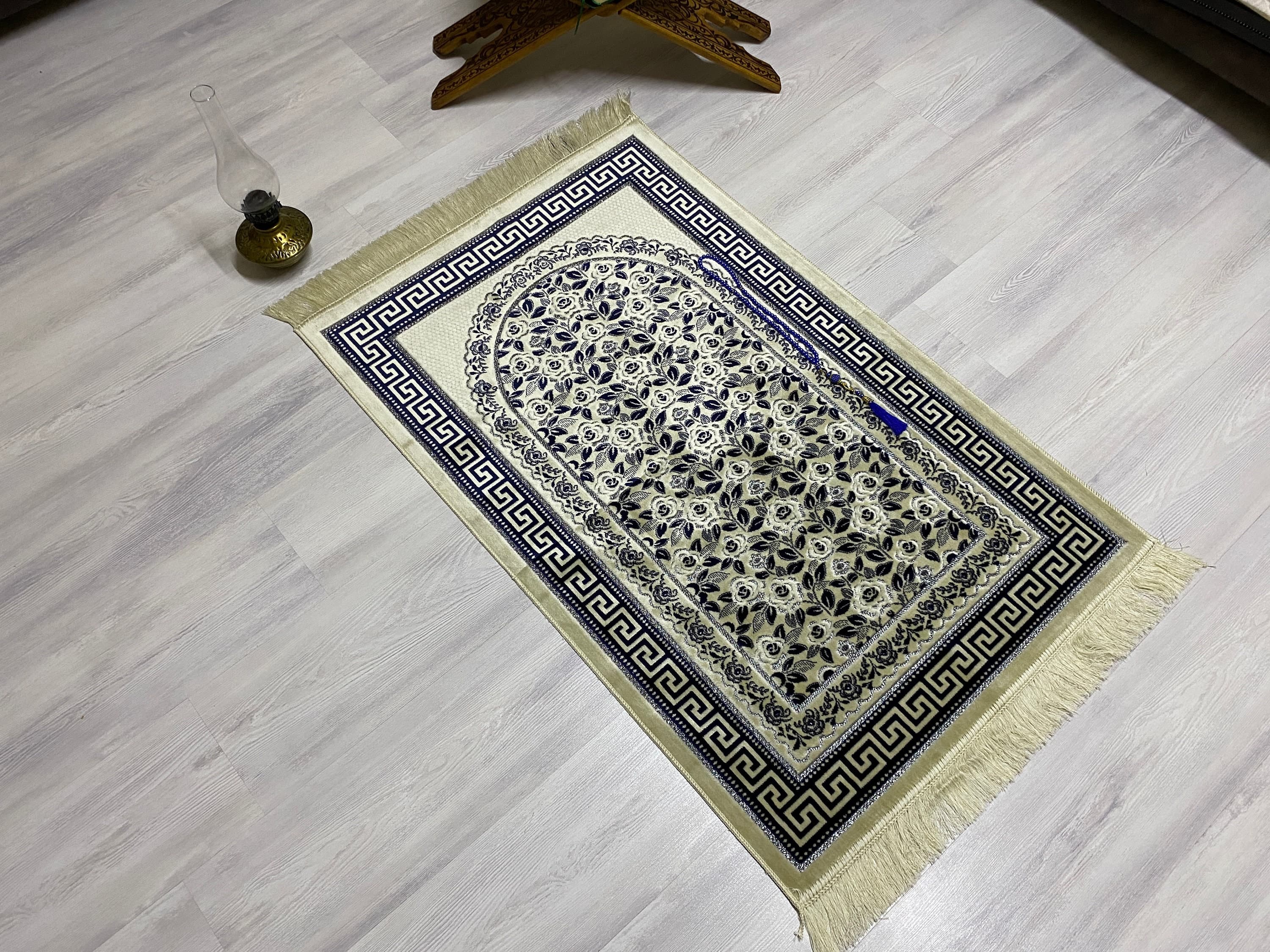Soft Dark Blue Prayer Mat, Nikah Gift,Sejadah Prayer Mat with Tasbeeh, Muslim Wedding Gift, Prayer Rug, Muslim Janamaz, Islamic Gift, RNR500 - image 4
