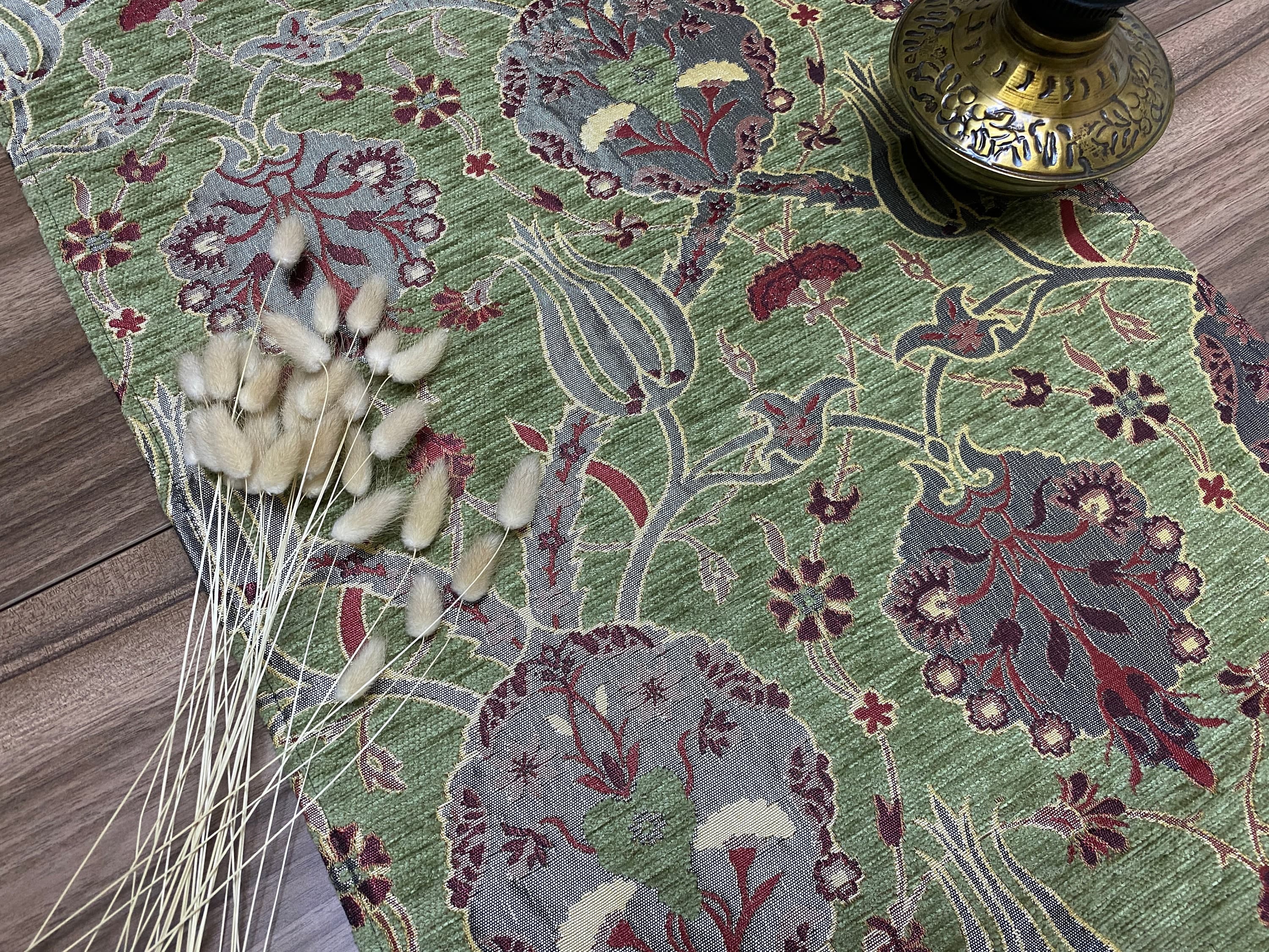 Pistachio Green Tulipl Pattern Mini Turkish Coffee Table Cloth Runner, Home Boho Wedding Oriental Table Runner, Diner Table Runner, RNR325 - image 4