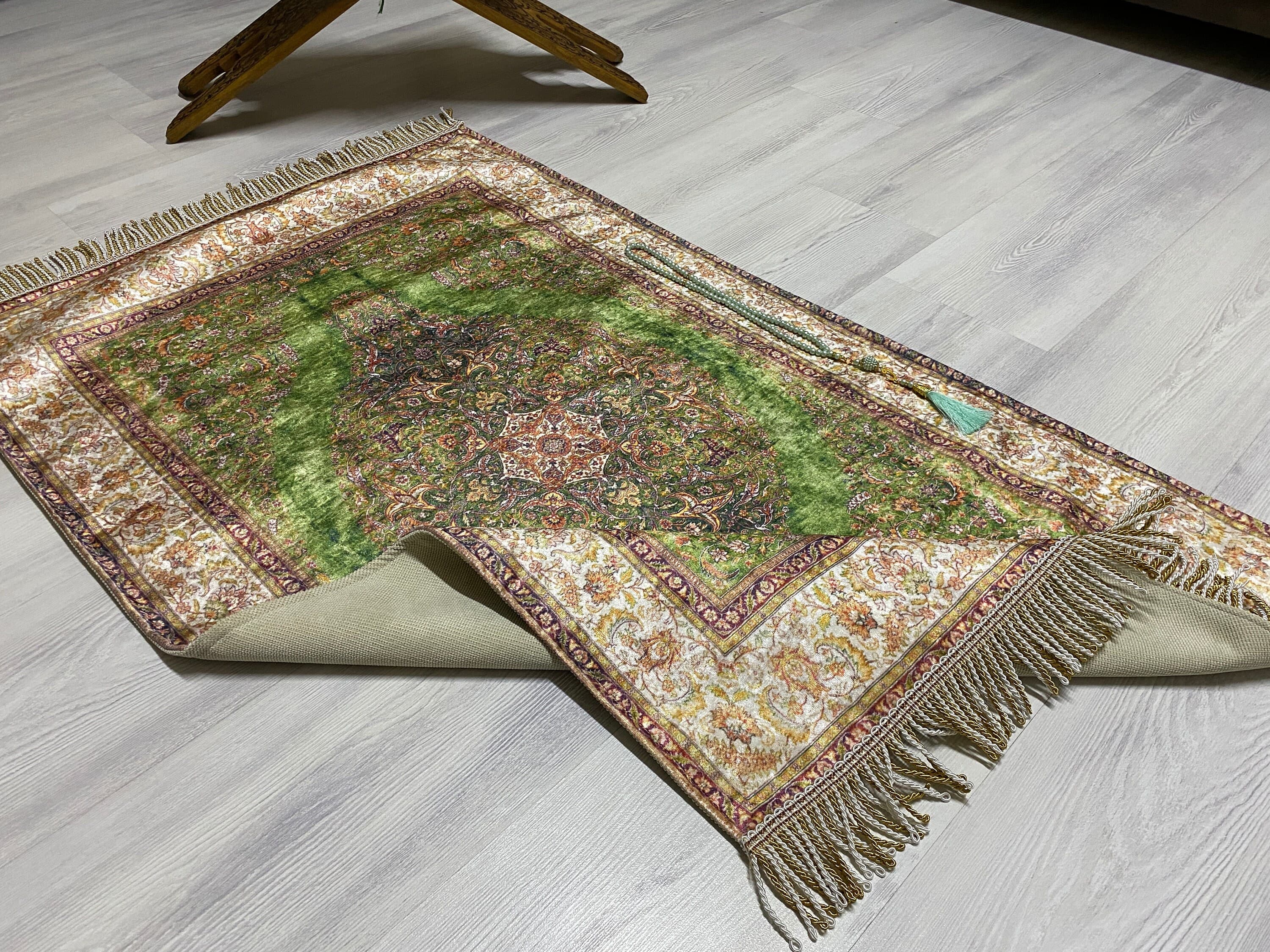 Pistachio Green Prayer Rug, Prayer Mat, Musallah Namaaz Islamic Gift, Eid Hajj Umrah Gift, Janamaz Sejedah Muslim Turkish Rug, RNR481 - image 4