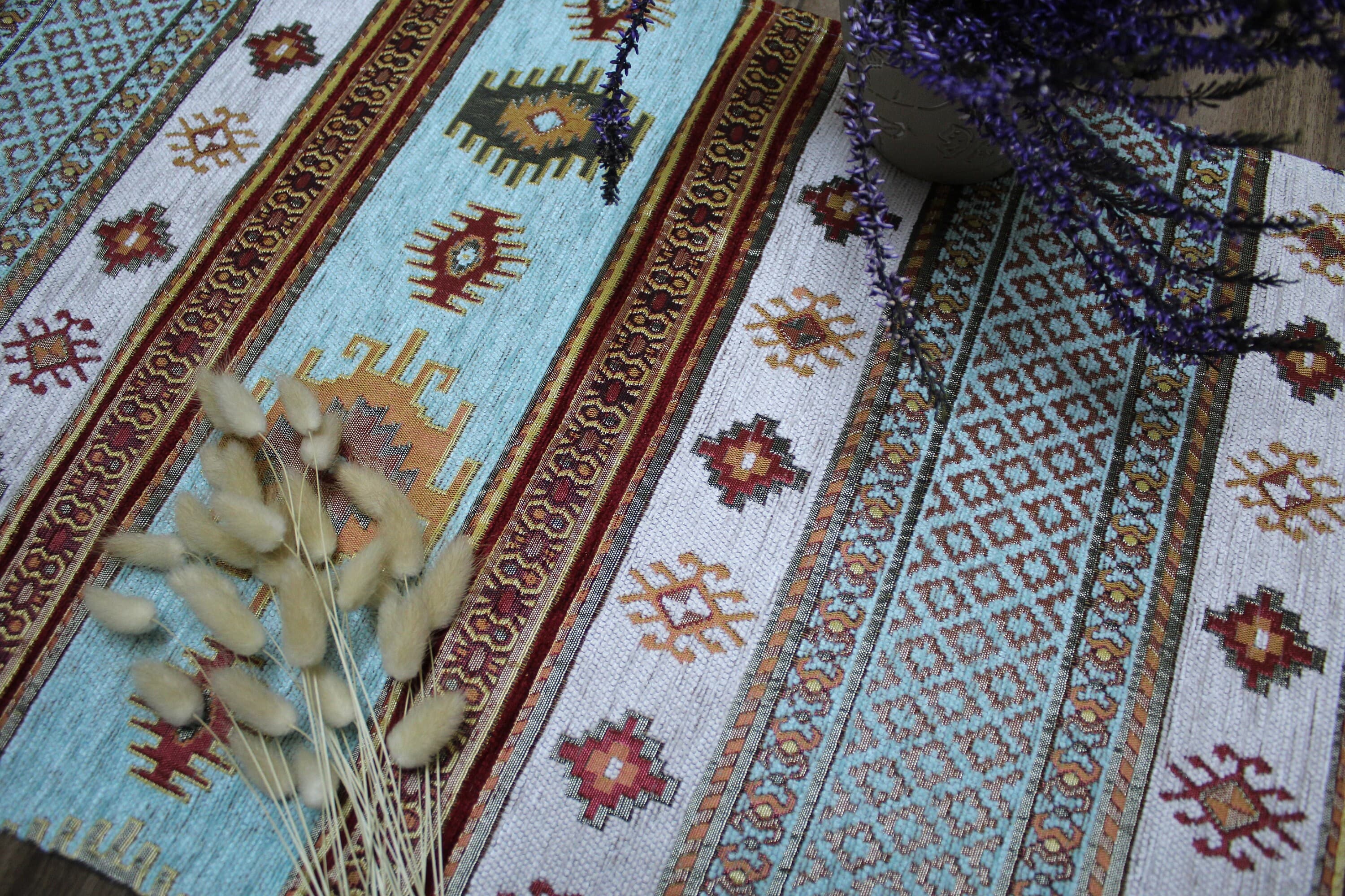 Turquoise Turkish  Table Cloth Runner, Boho Table Runner For Wedding, Kilim Design Table Runner, Ethnic Home Decor, Table Runner Long,RNR130 - image 3