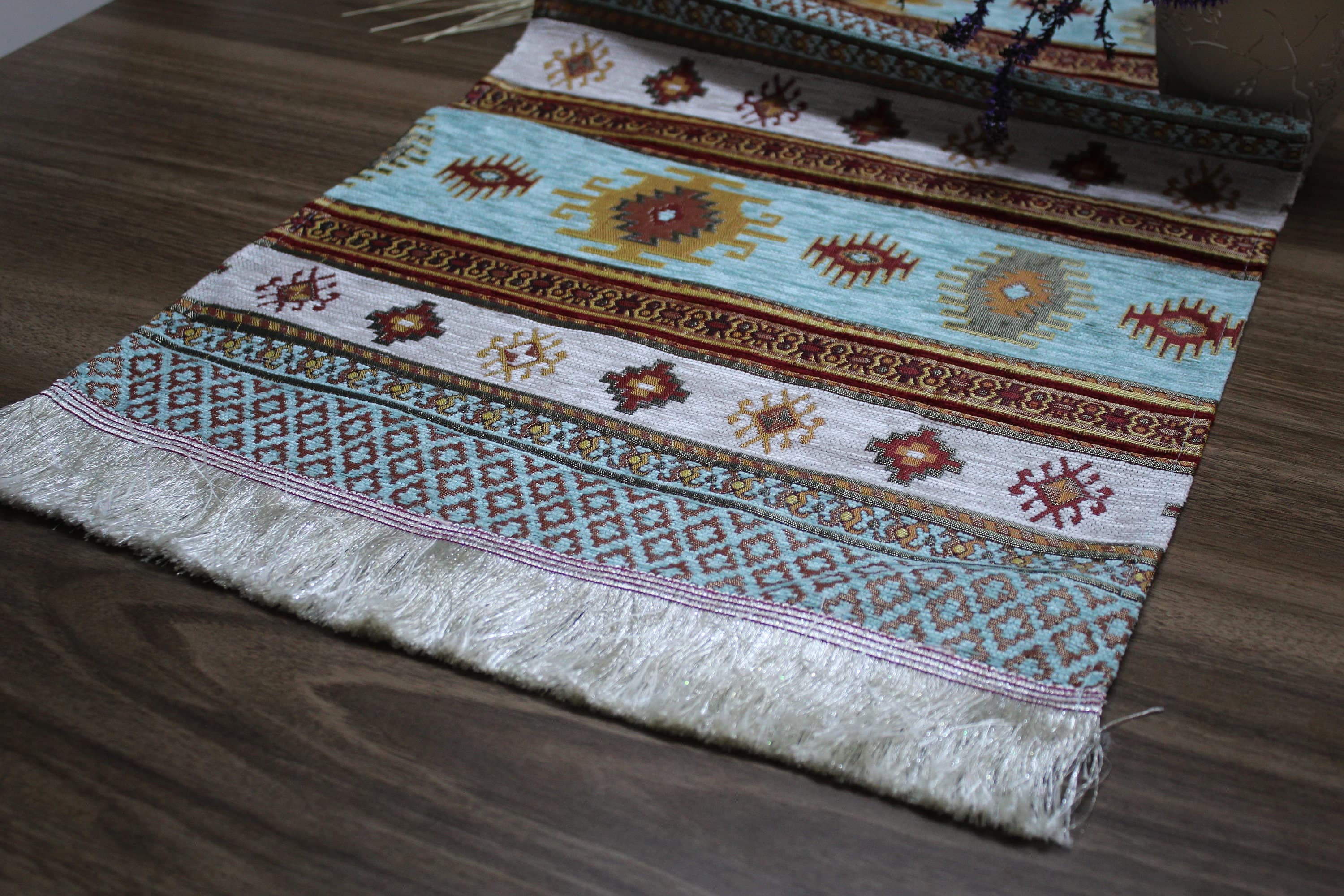 Turquoise Turkish  Table Cloth Runner, Boho Table Runner For Wedding, Kilim Design Table Runner, Ethnic Home Decor, Table Runner Long,RNR130 - image 5