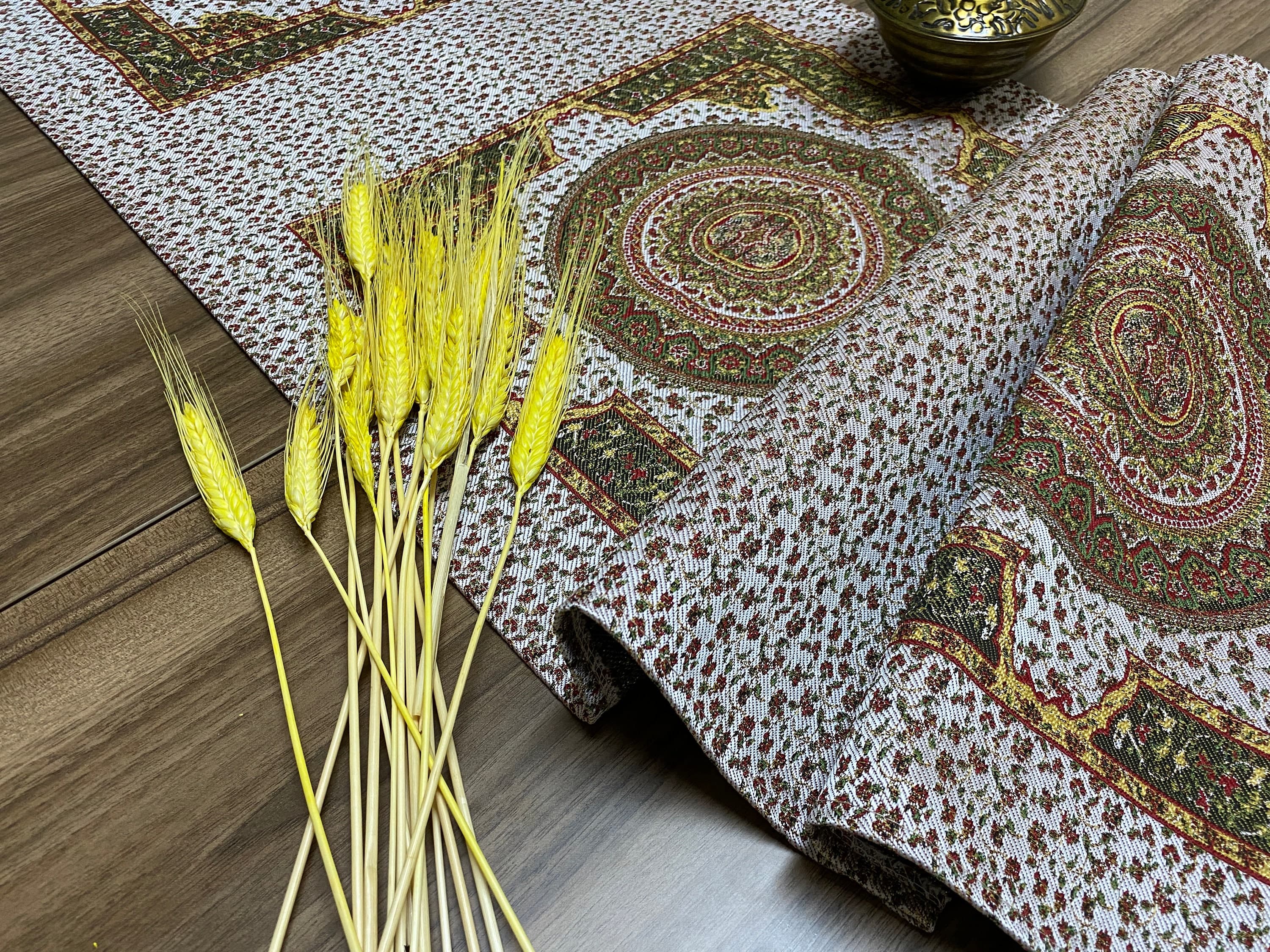 Cream Seramic Pattern Turkish Coffee Table Cloth Runner,  Aztec Boho Wedding Oriental Table Runner, Cream Diner Table Runner, RNR287 - image 4